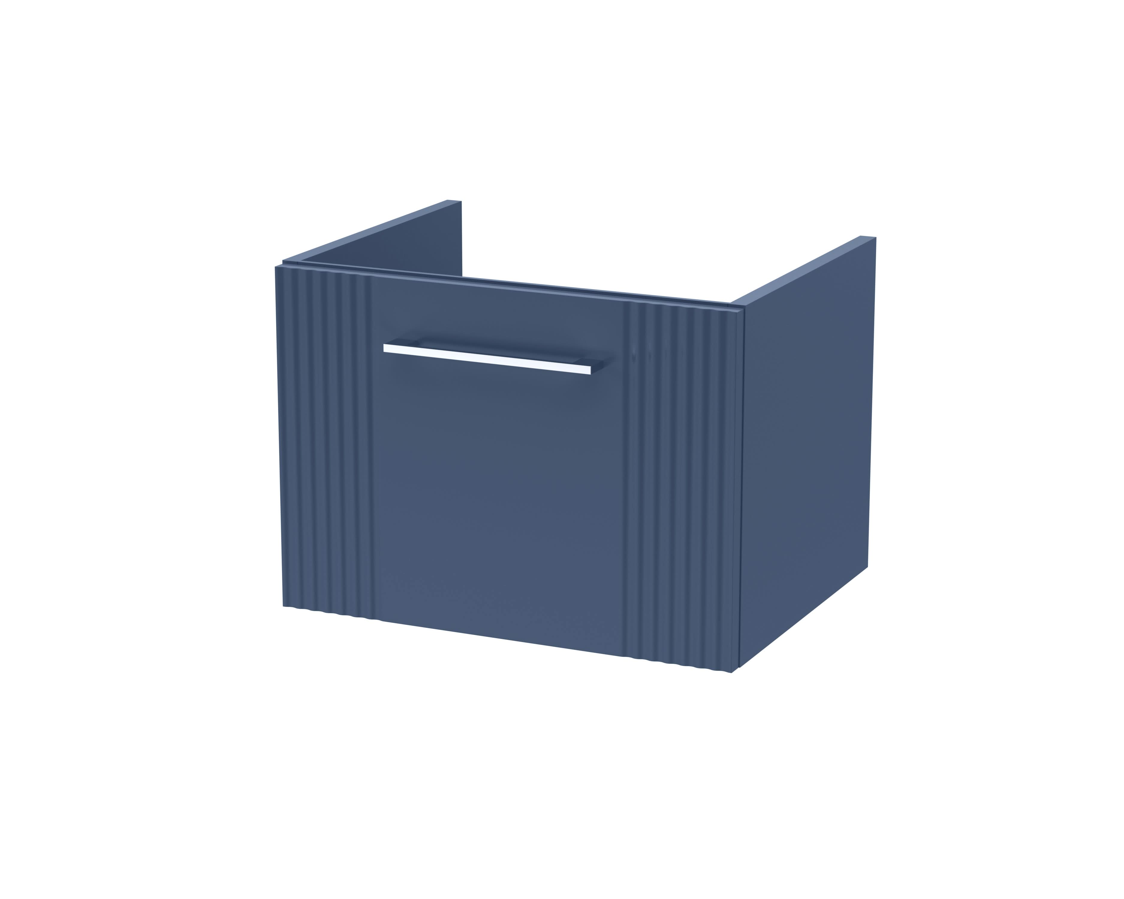 Hudson Reed Deco Wall Hung 1-Drawer Vanity Unit, Compact Modern Vanity Unit in Bathroom with Bar Handle Design, Satin Blue, 500mm