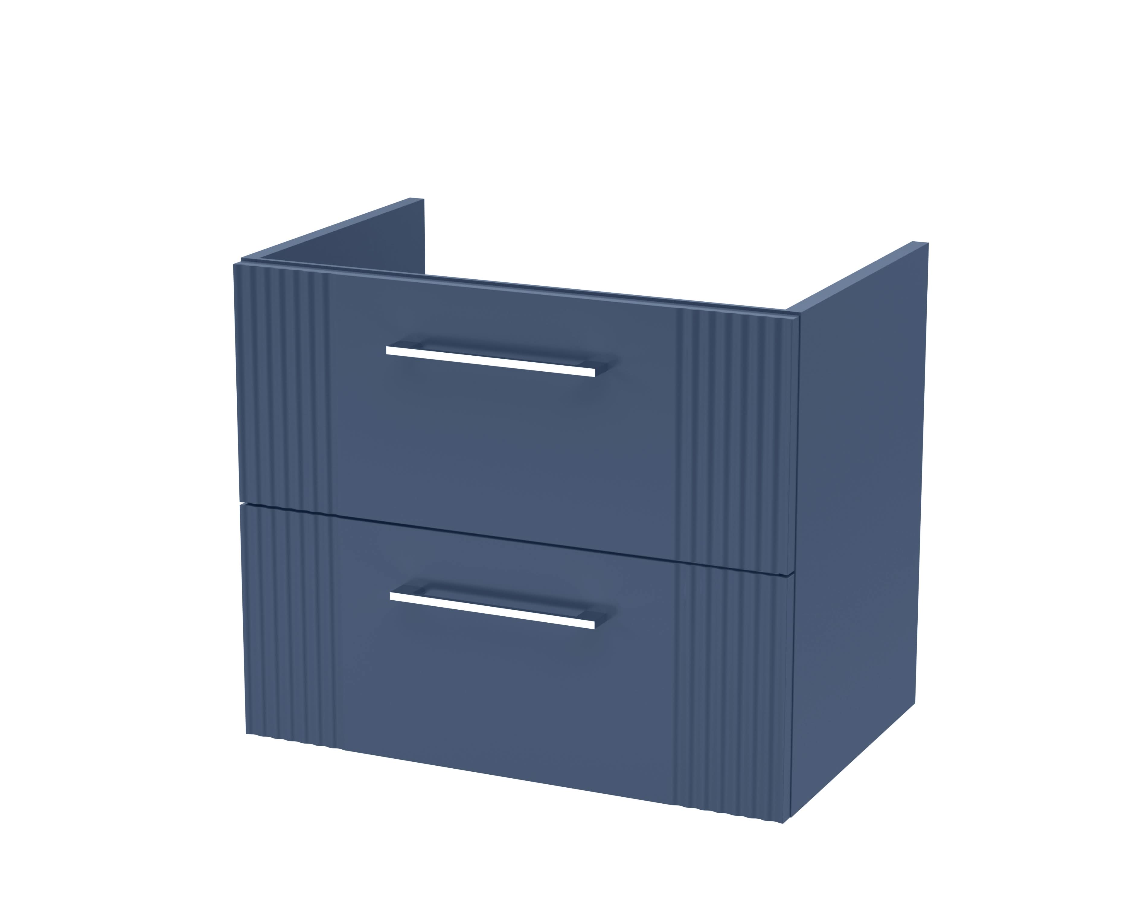 Hudson Reed Deco Wall Hung 2-Drawer Vanity Unit, Stylish Modern Vanity Unit in Bathroom with Bar Handle Design, Satin Blue, 600mm