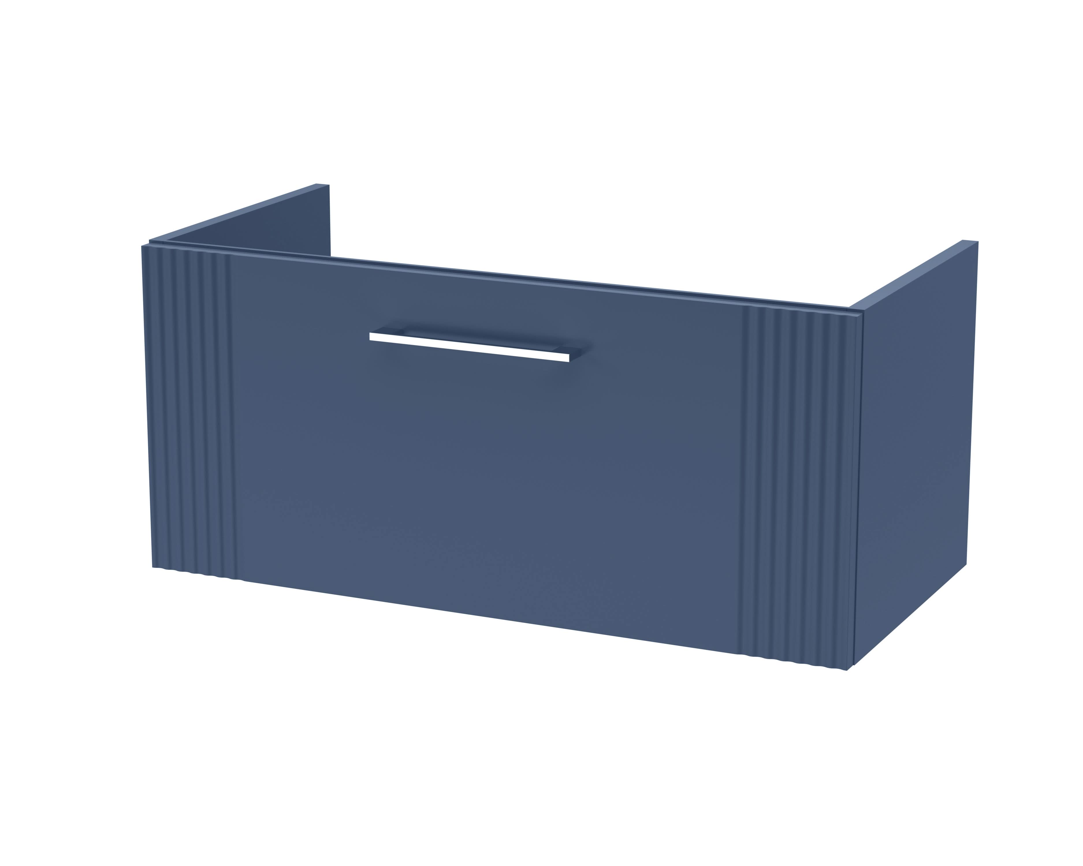 Hudson Reed Deco Wall Hung 1-Drawer Vanity Unit, Spacious Modern Vanity Unit in Bathroom with Bar Handle Design, Satin Blue, 800mm