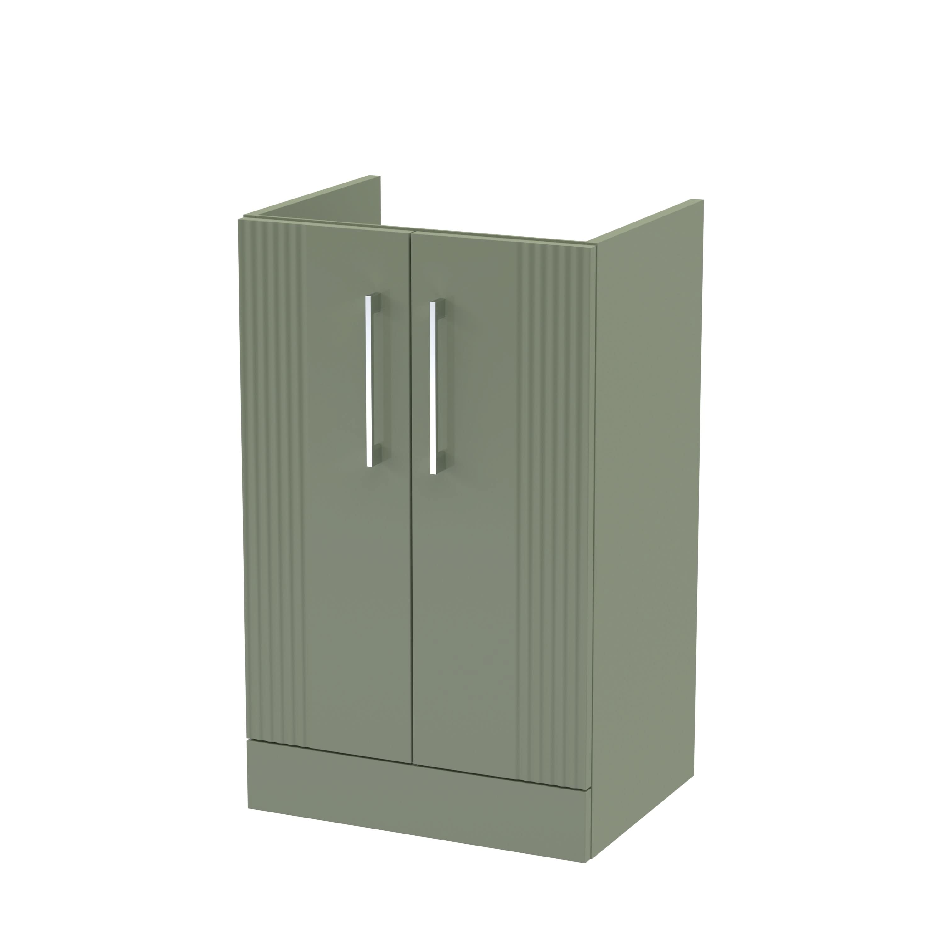 Hudson Reed Deco Floor Standing 2-Door Vanity Unit, Compact Floor Standing Vanity Unit with BarHandle Design in Satin Green, 500mm