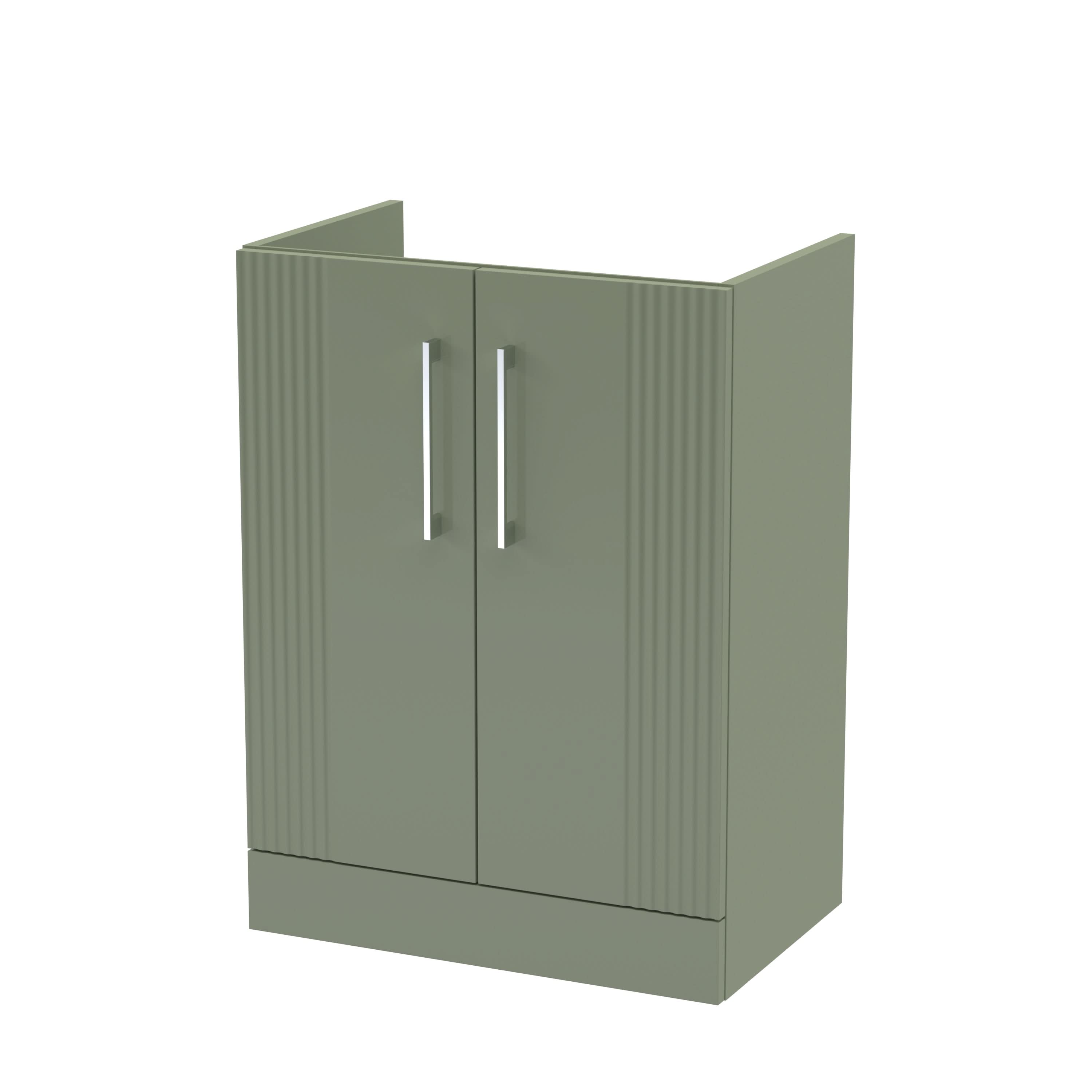 Hudson Reed Deco Floor Standing 2-Door Vanity Unit, Elegant Floor Standing Vanity Unit with Bar Handle Design in Satin Green, 600mm