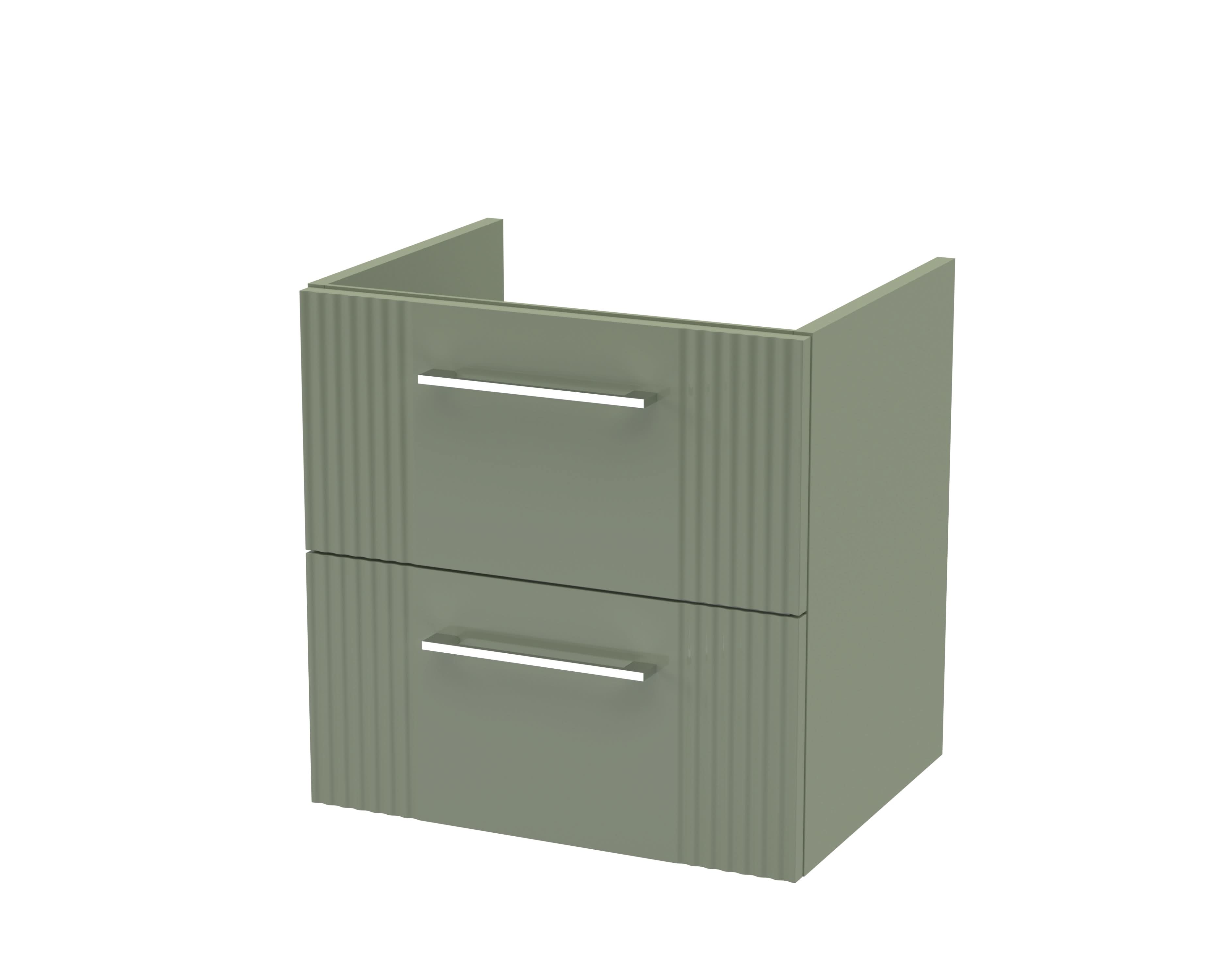 Hudson Reed Deco Wall Hung 2-Drawer Vanity Unit, Compact Modern Vanity Unit in Bathroom with Bar Handle Design, Satin Green, 500mm