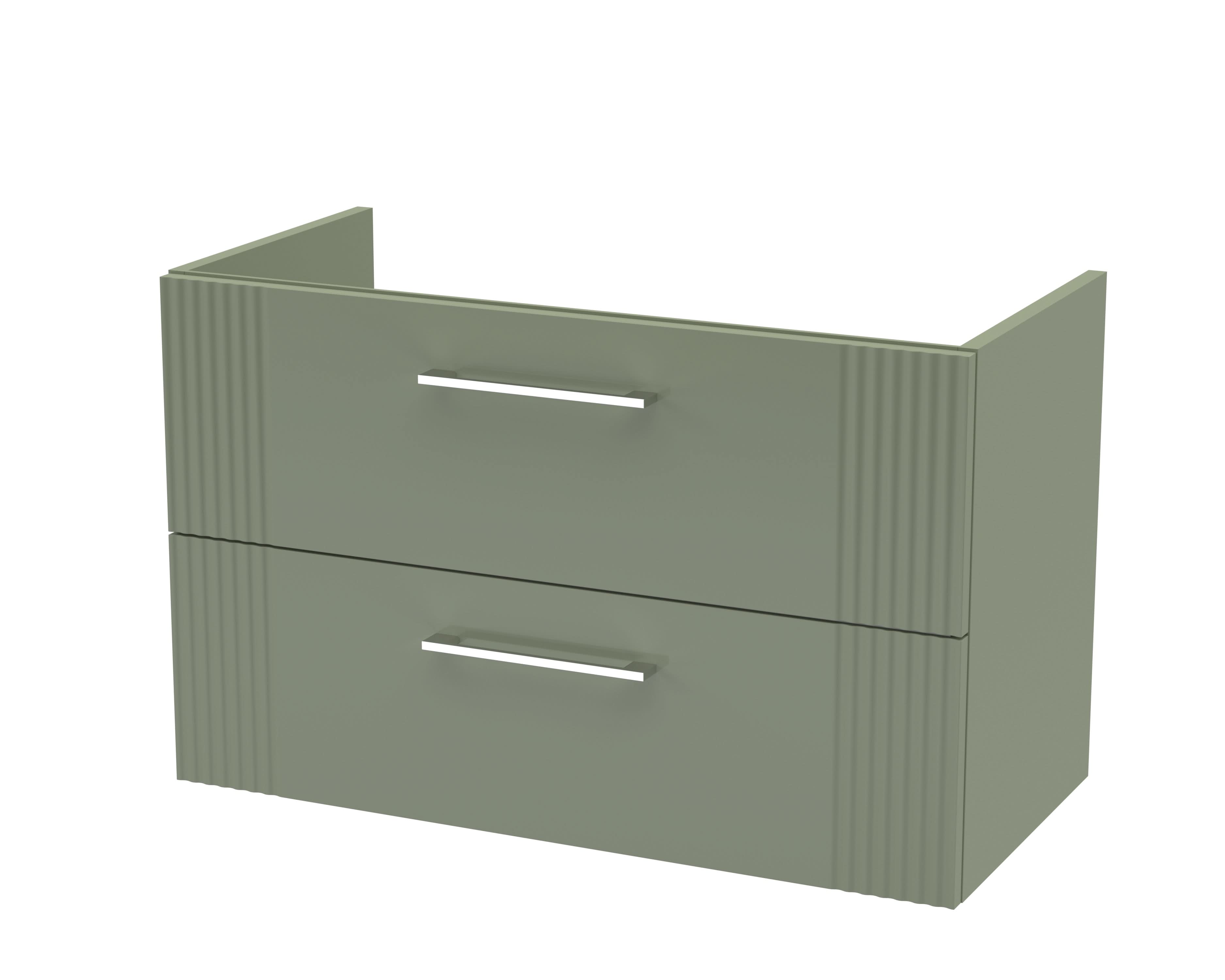 Hudson Reed Deco Wall Hung 2-Drawer Vanity Unit, Stylish Modern Vanity Unit in Bathroom with Bar Handle Design, Satin Green, 800mm