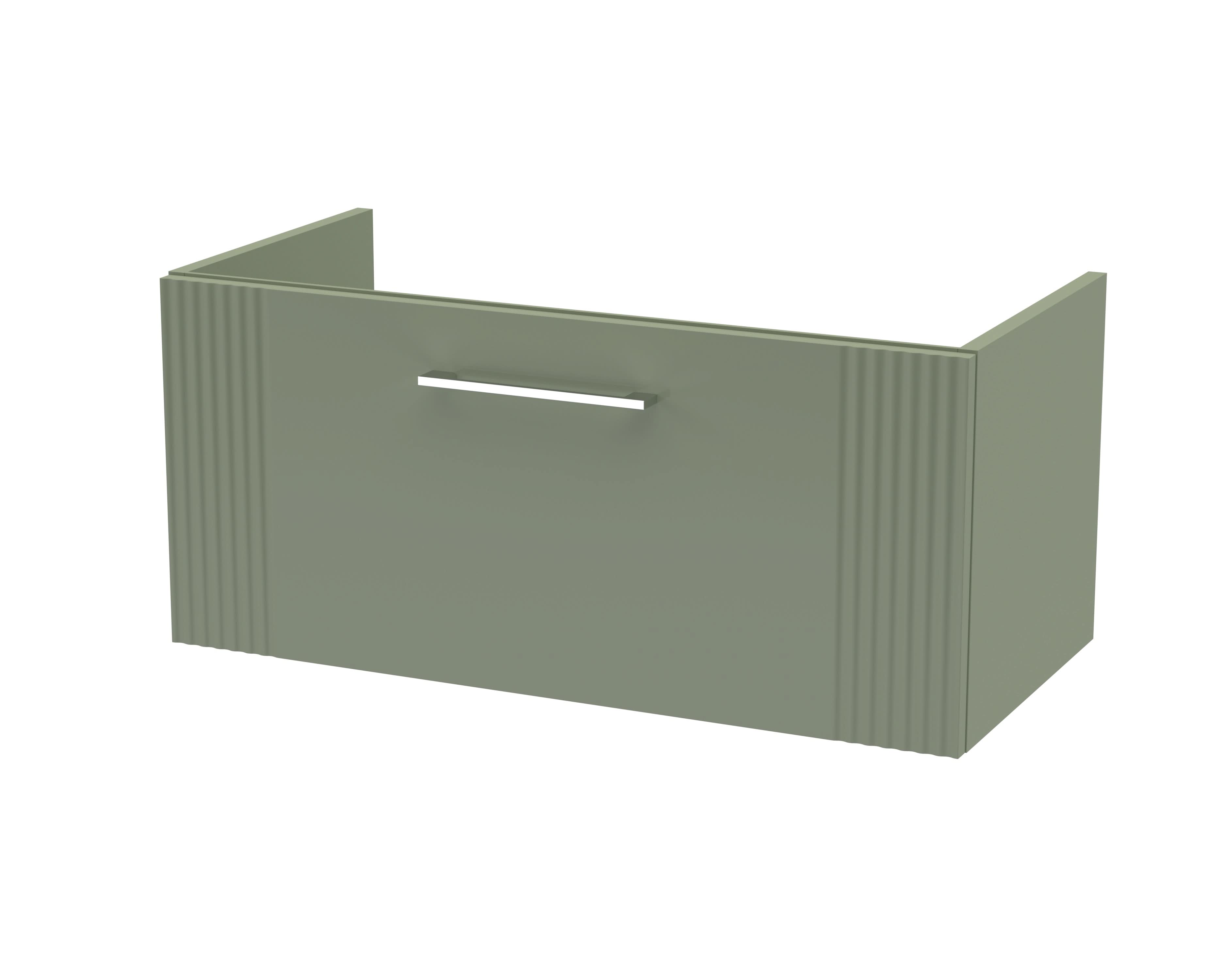 Hudson Reed Deco Wall Hung 1-Drawer Vanity Unit, Wide Modern Vanity Unit in Bathroom with Bar Handle Design, Satin Green, 800mm
