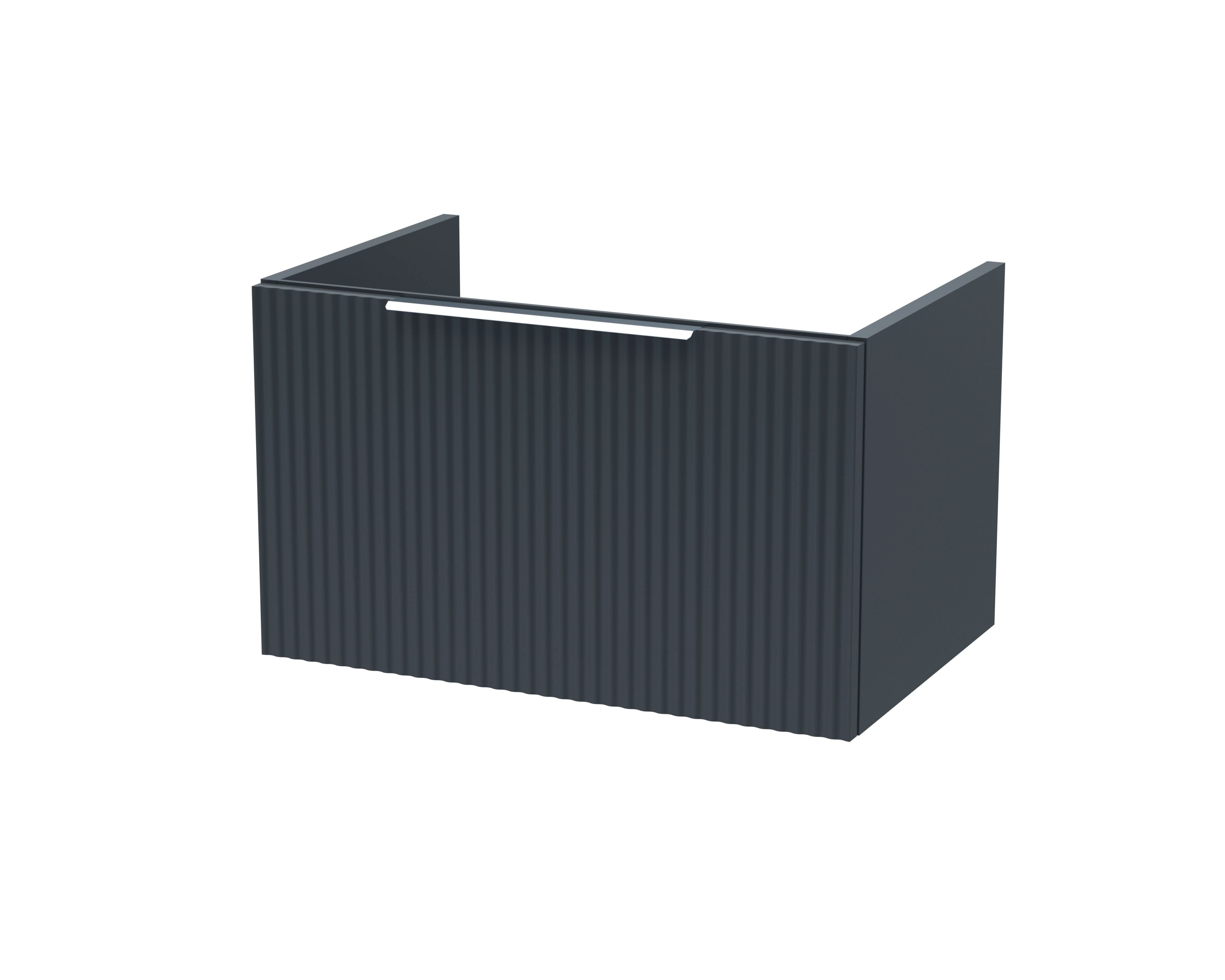 Hudson Reed Fluted Wall Hung 1-Drawer Vanity Unit, Stylish Modern Vanity Unit in Bathroom with Finger Pull Handle Design, Soft Black, 600mm