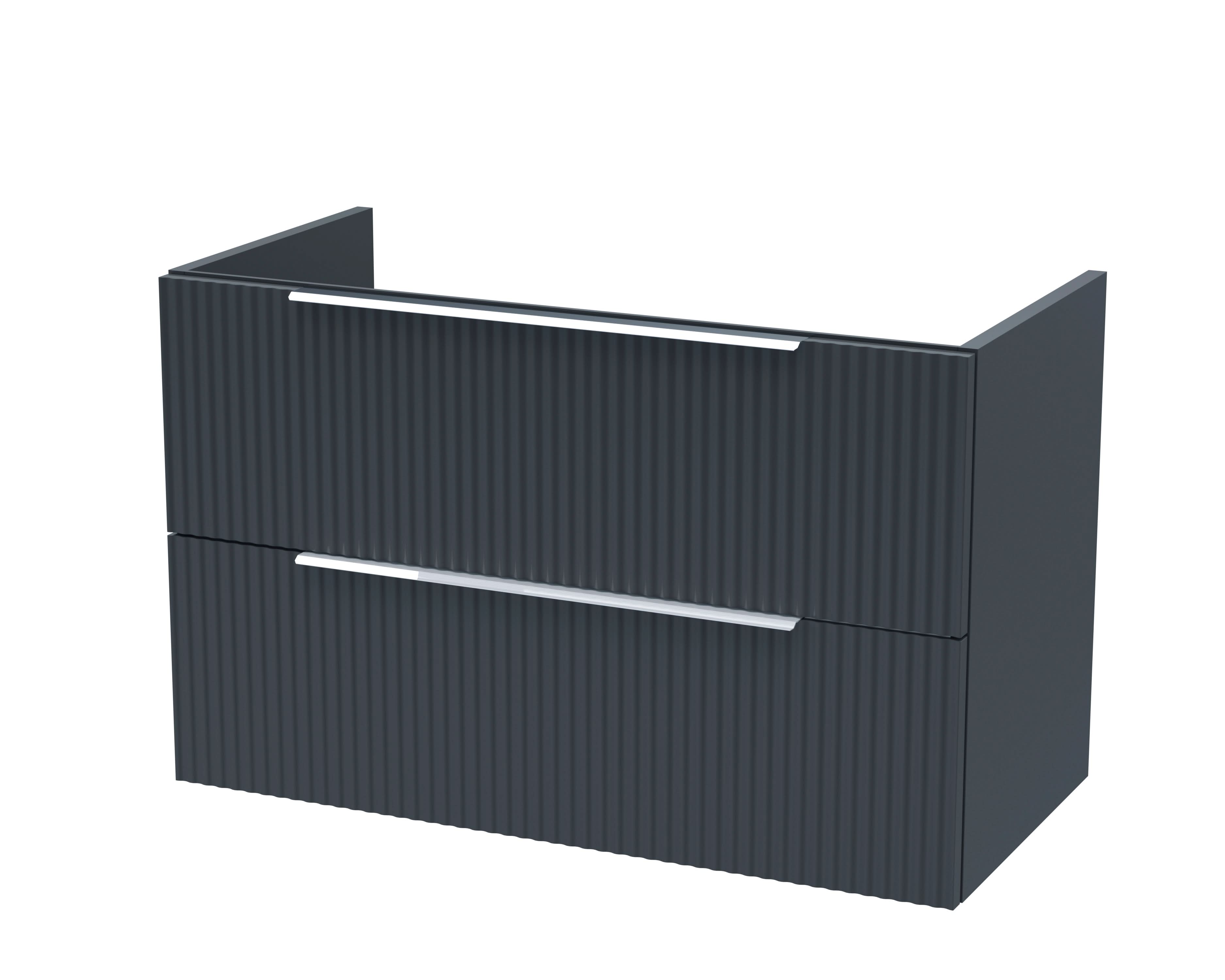 Hudson Reed Fluted Wall Hung 2-Drawer Vanity Unit, Stylish Modern Vanity Unit in Bathroom with Finger Pull Handle Design, Soft Black, 800mm