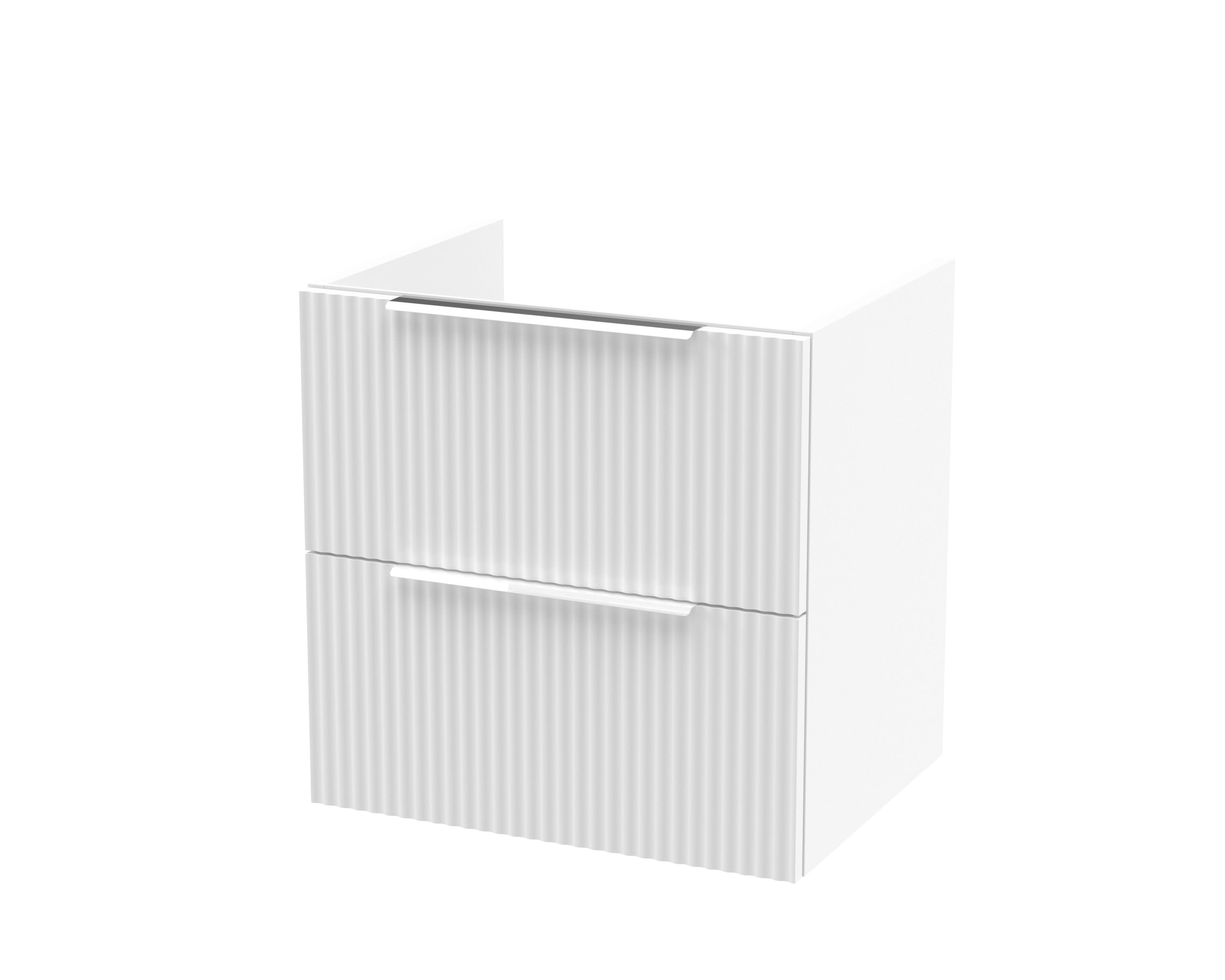 Hudson Reed Fluted Wall Hung 2-Drawer Vanity Unit, Stylish Modern Vanity Unit in Bathroom with Finger Pull Handle Design, Satin White, 500mm