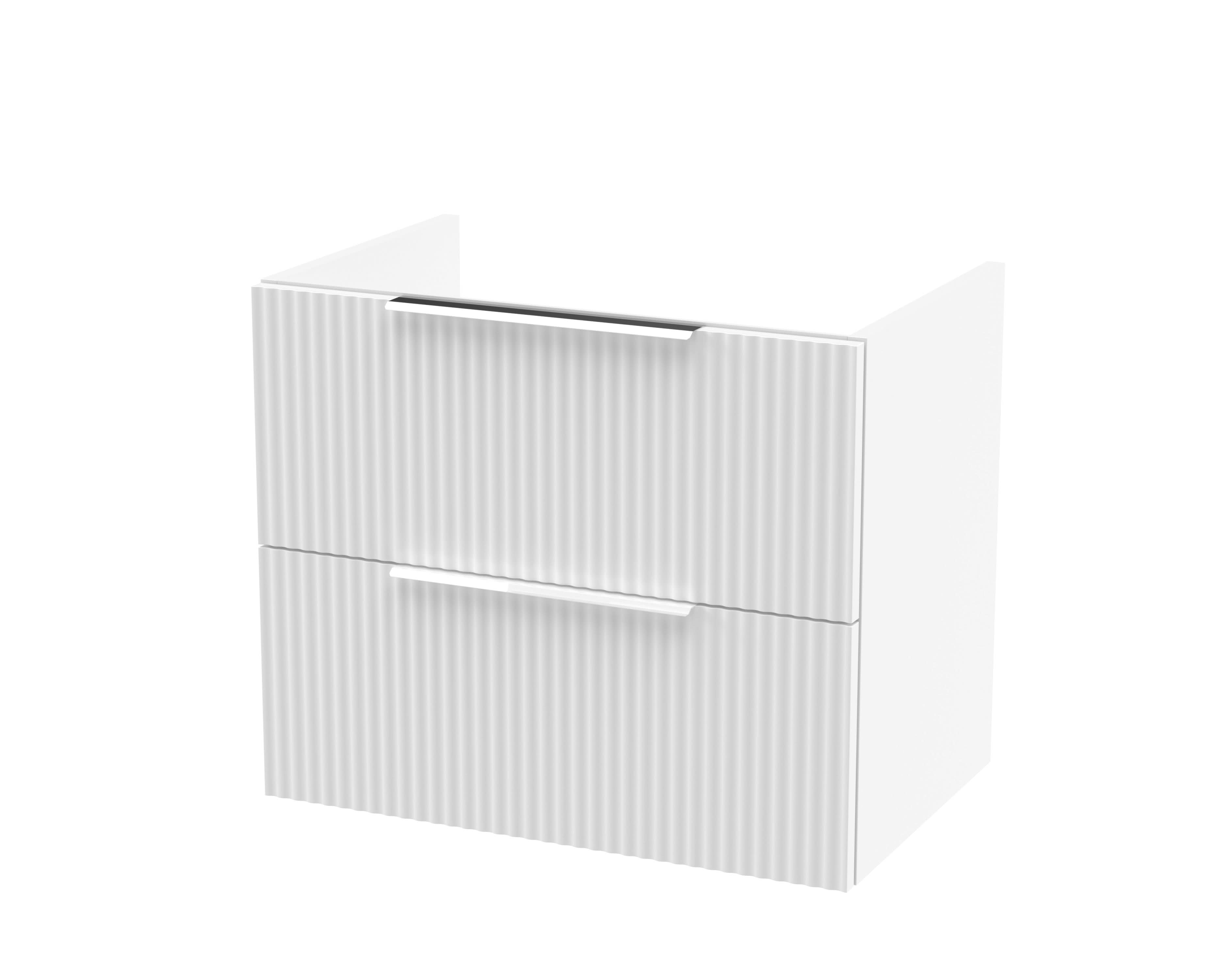 Hudson Reed Fluted Wall Hung 2-Drawer Vanity Unit, Stylish Modern Vanity Unit in Bathroom with Finger Pull Handle Design, Satin White, 600mm