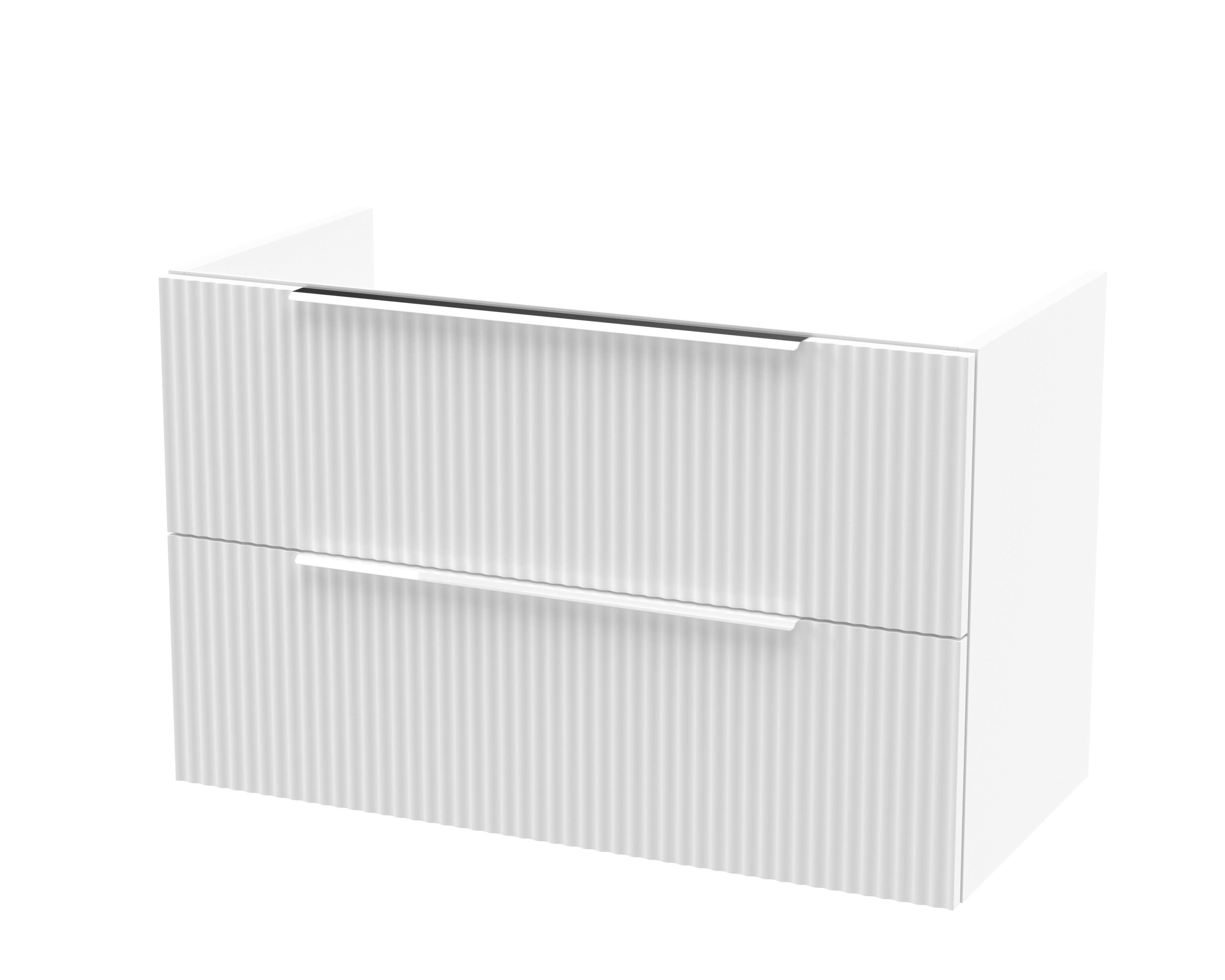 Hudson Reed Fluted Wall Hung 2-Drawer Vanity Unit, Stylish Modern Vanity Unit in Bathroom with Finger Pull Handle Design, Satin White, 800mm