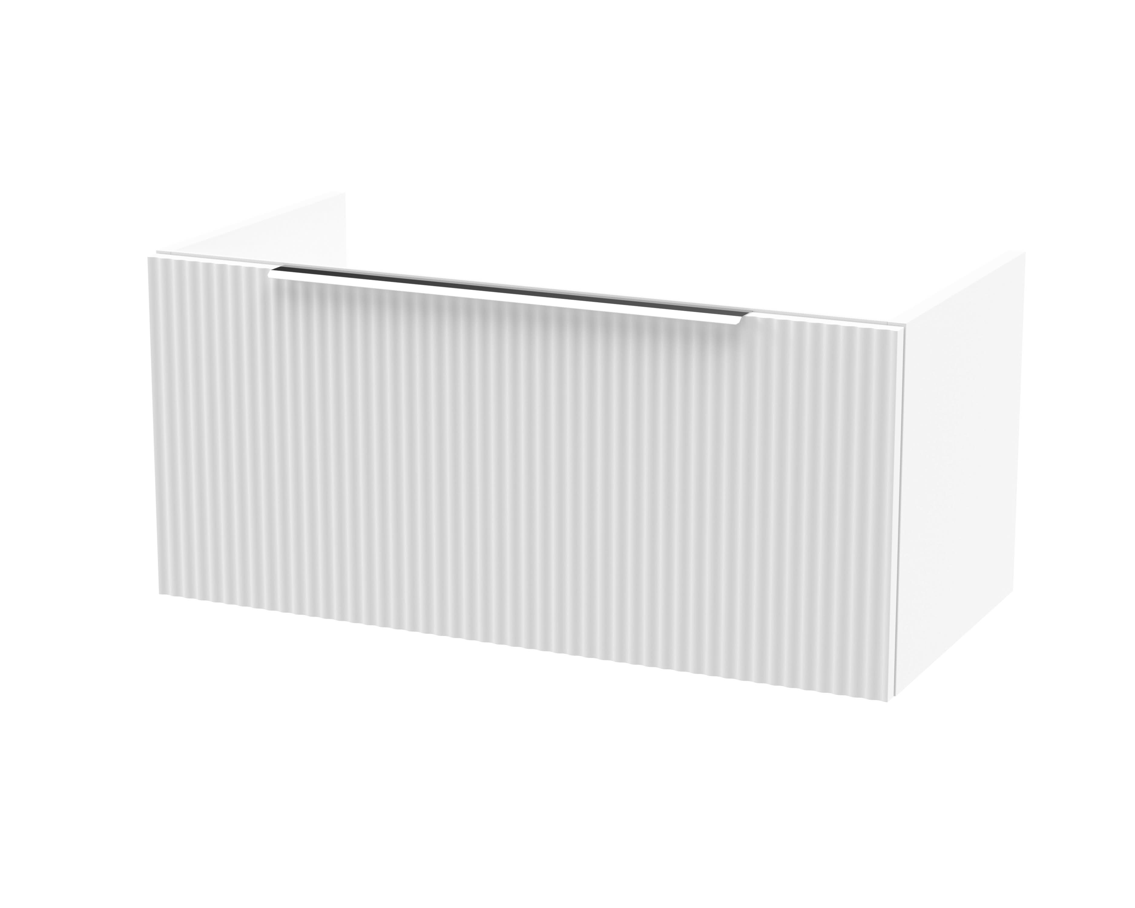 Hudson Reed Fluted Wall Hung 1-Drawer Vanity Unit, Wide Modern Vanity Unit in Bathroom with Finger Pull Handle Design, Satin White, 800mm