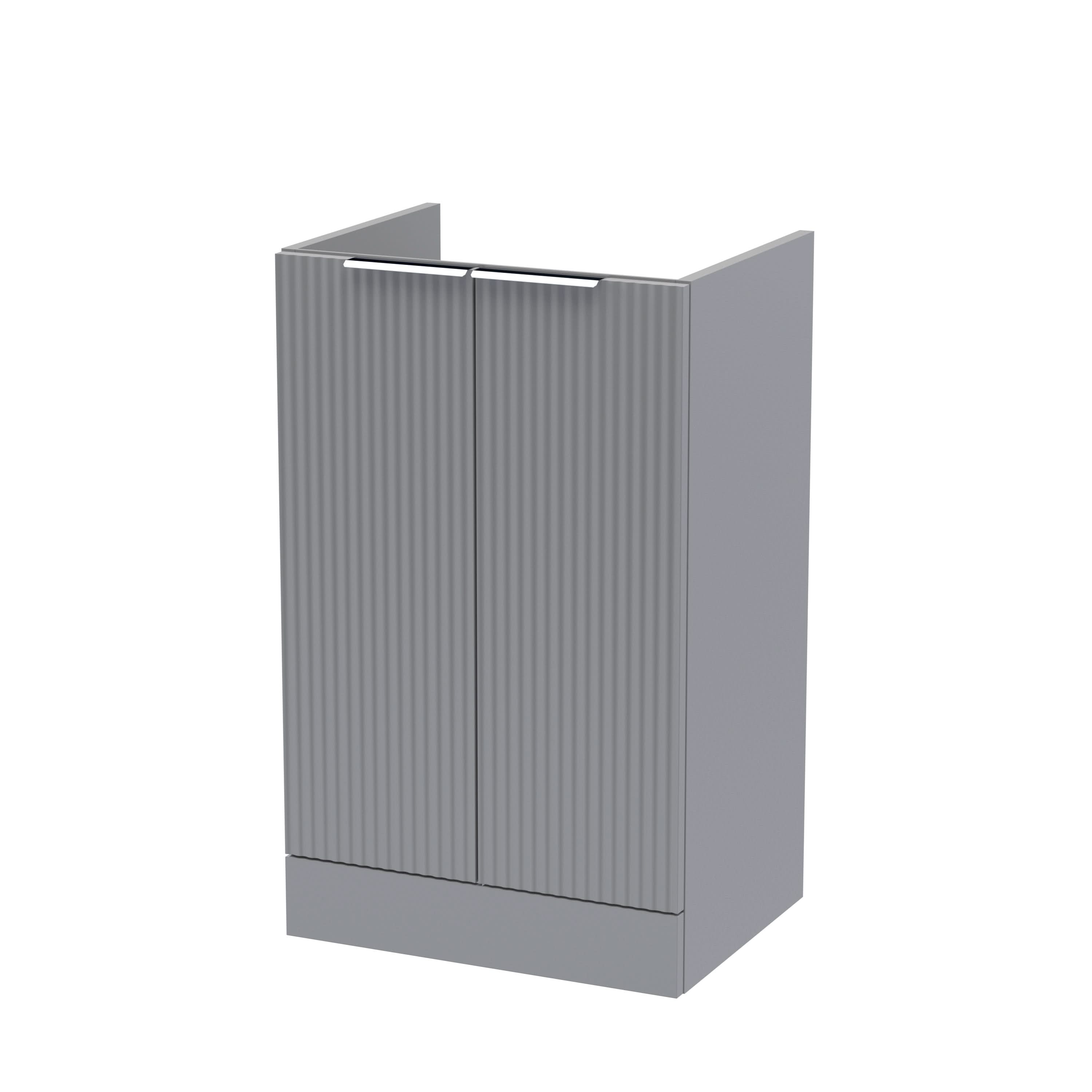 Hudson Reed Fluted Floor Standing 2-Door Vanity Unit, Compact Floor Standing Vanity Unit with Finger Pull Handle Design in Satin Grey, 500mm