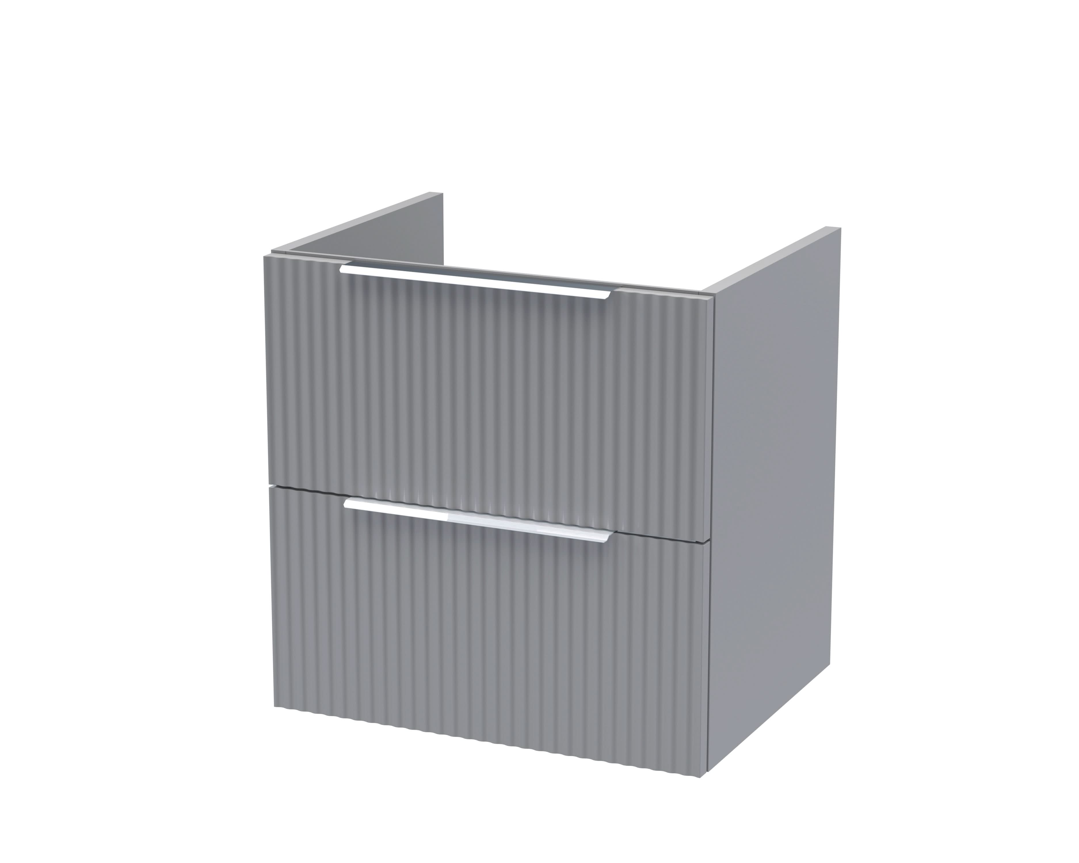 Hudson Reed Fluted Wall Hung 2-Drawer Vanity Unit, Stylish Modern Vanity Unit in Bathroom with Finger Pull Handle Design, Satin Grey, 500mm