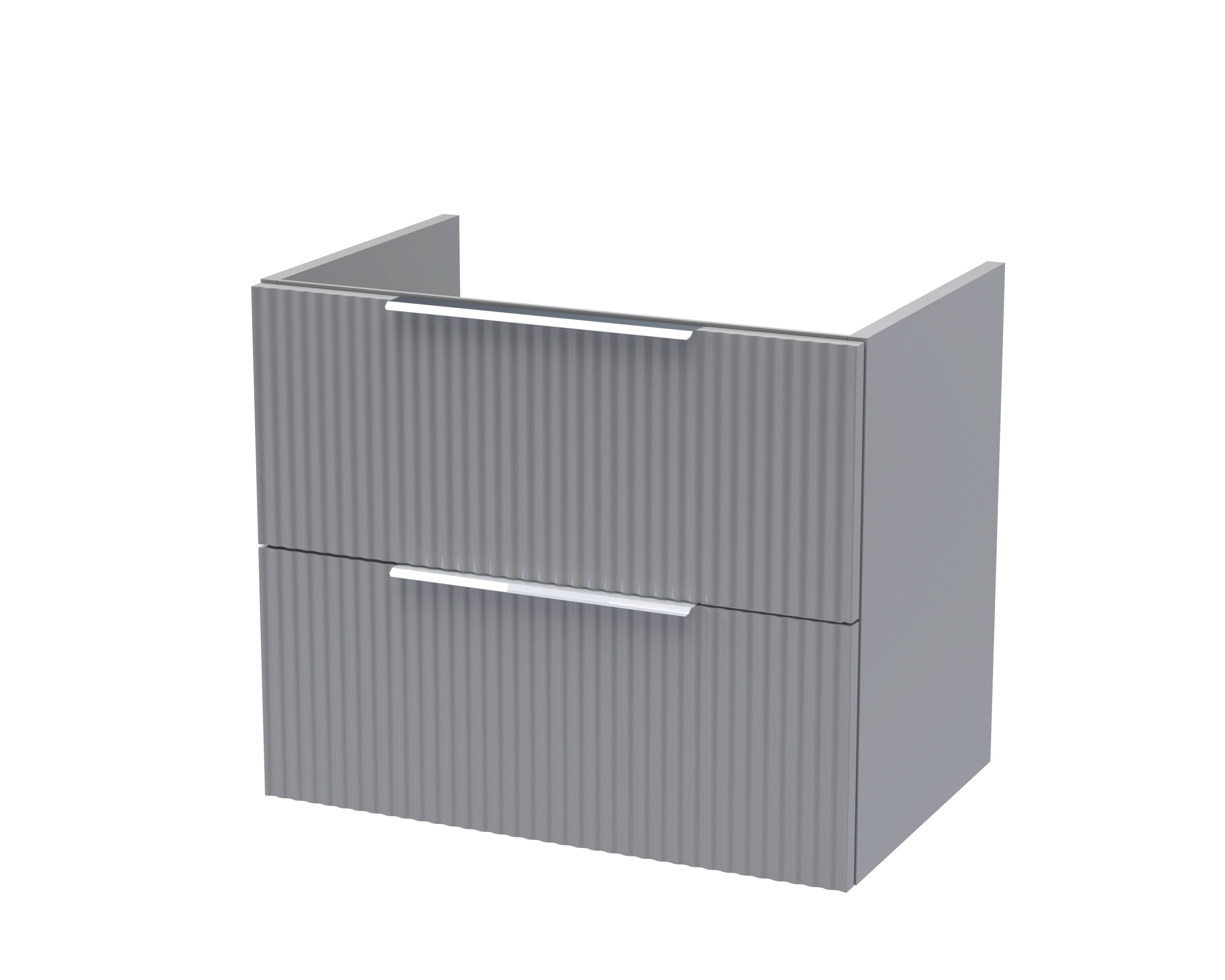 Hudson Reed Fluted Wall Hung 2-Drawer Vanity Unit, Stylish Modern Vanity Unit in Bathroom with Finger Pull Handle Design, Satin Grey, 600mm