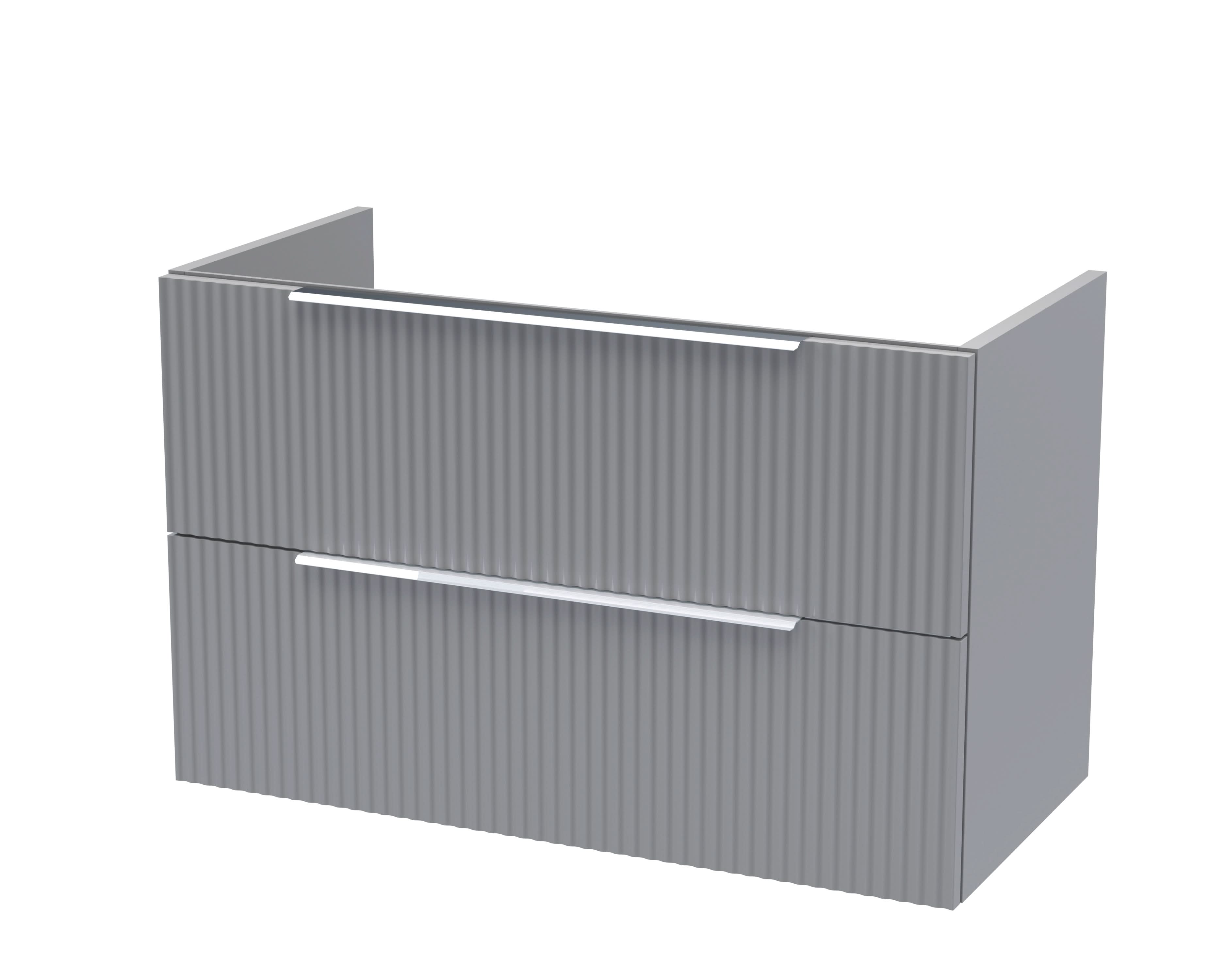 Hudson Reed Fluted Wall Hung 2-Drawer Vanity Unit, Stylish Modern Vanity Unit in Bathroom with Finger Pull Handle Design, Satin Grey, 800mm