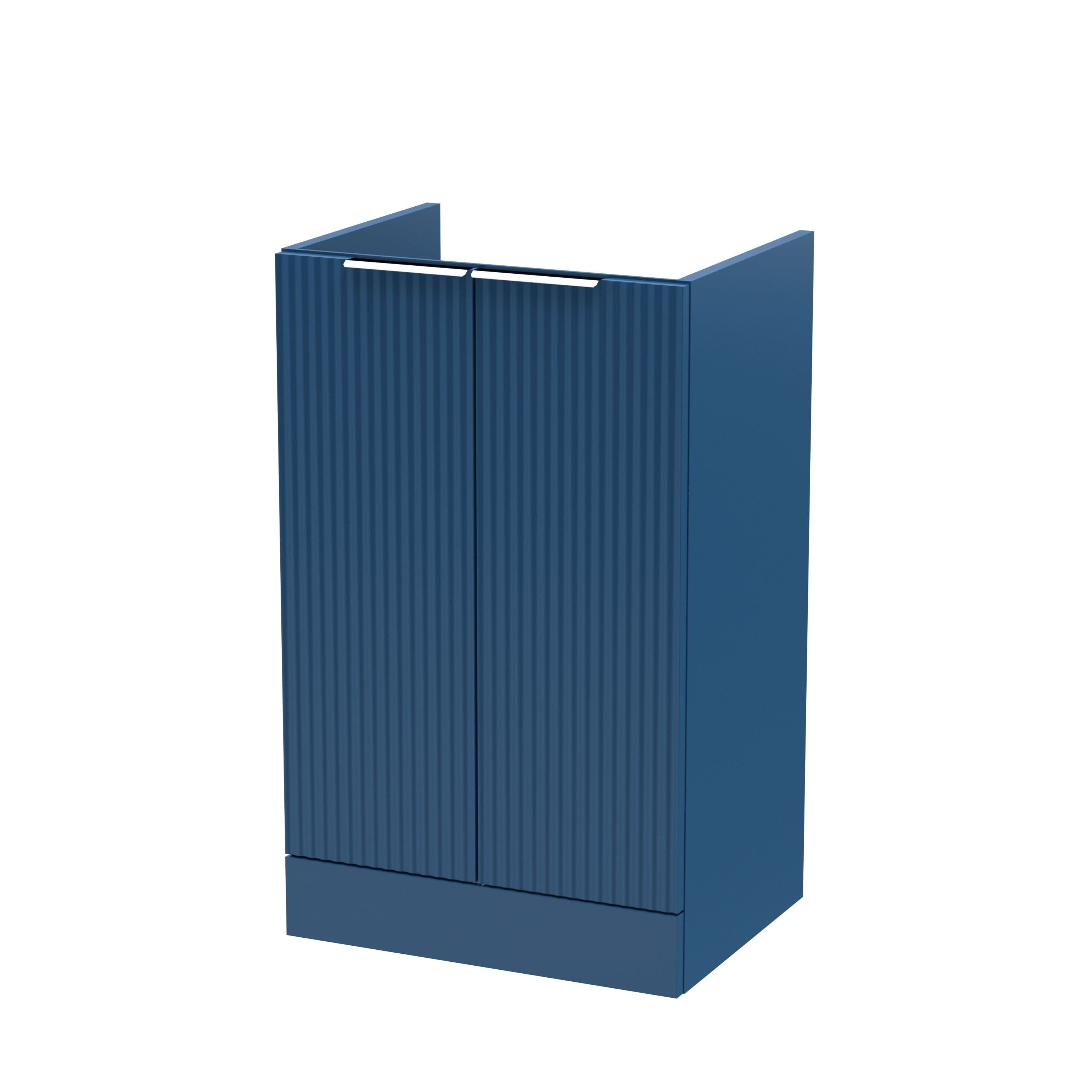 Hudson Reed Fluted Floor Standing 2-Door Vanity Unit, Compact Floor Standing Vanity Unit with Finger Pull Handle Design in Satin Blue, 500mm