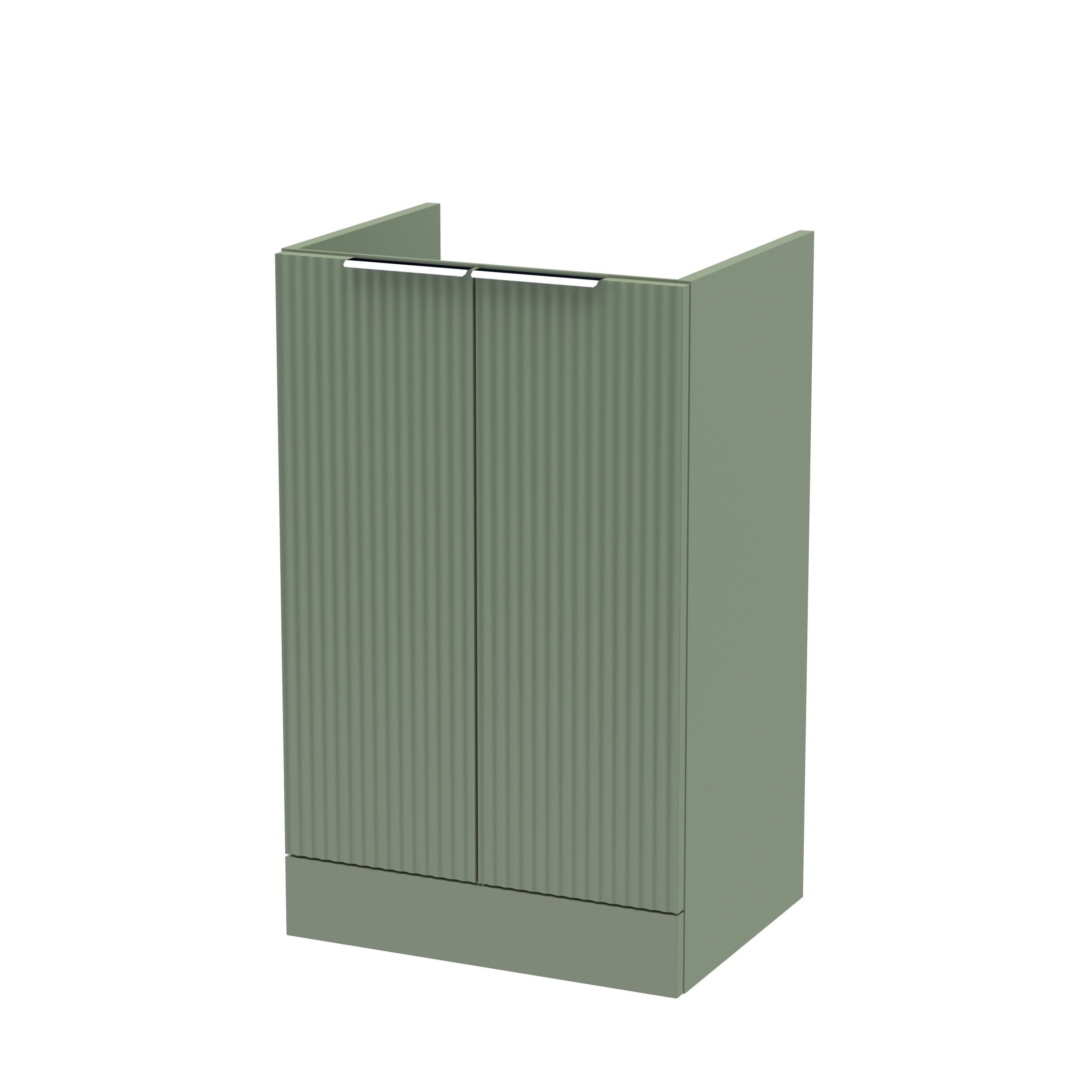 Hudson Reed Fluted Floor Standing 2-Door Vanity Unit, Compact Floor Standing Vanity Unit with Finger Pull Handle Design in Satin Green, 500mm