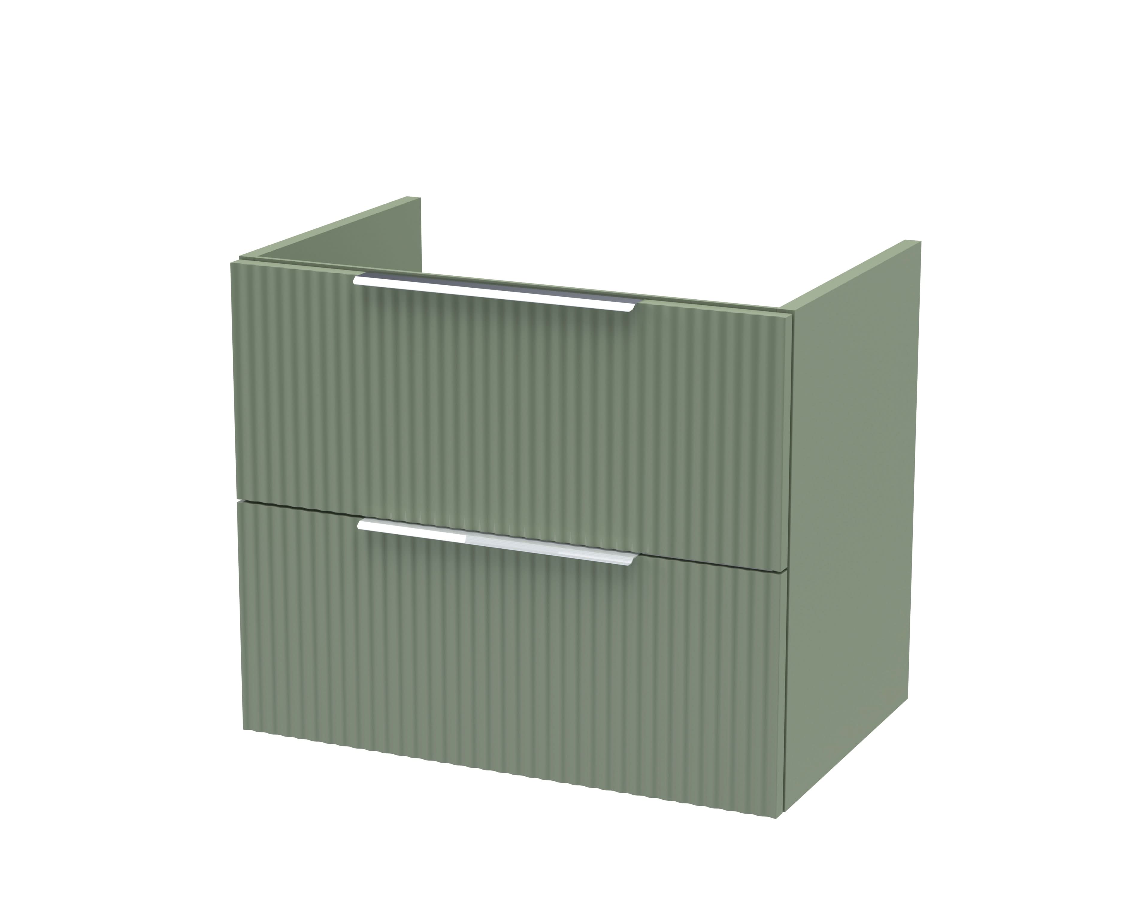 Hudson Reed Fluted Wall Hung 2-Drawer Vanity Unit, Stylish Modern Vanity Unit in Bathroom with Finger Pull Handle Design, Satin Green, 600mm