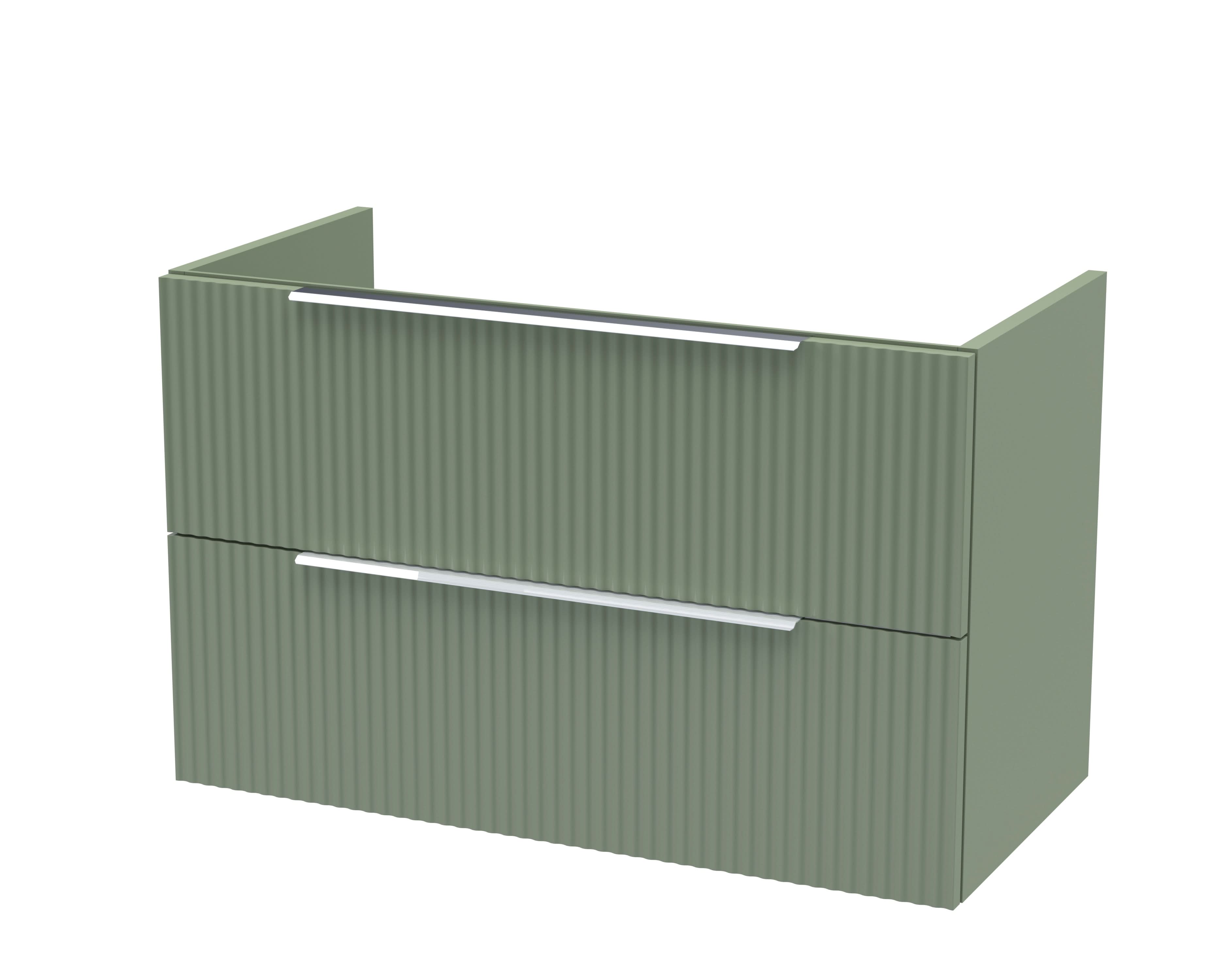 Hudson Reed Fluted Wall Hung 2-Drawer Vanity Unit, Stylish Modern Vanity Unit in Bathroom with Finger Pull Handle Design, Satin Green, 800mm