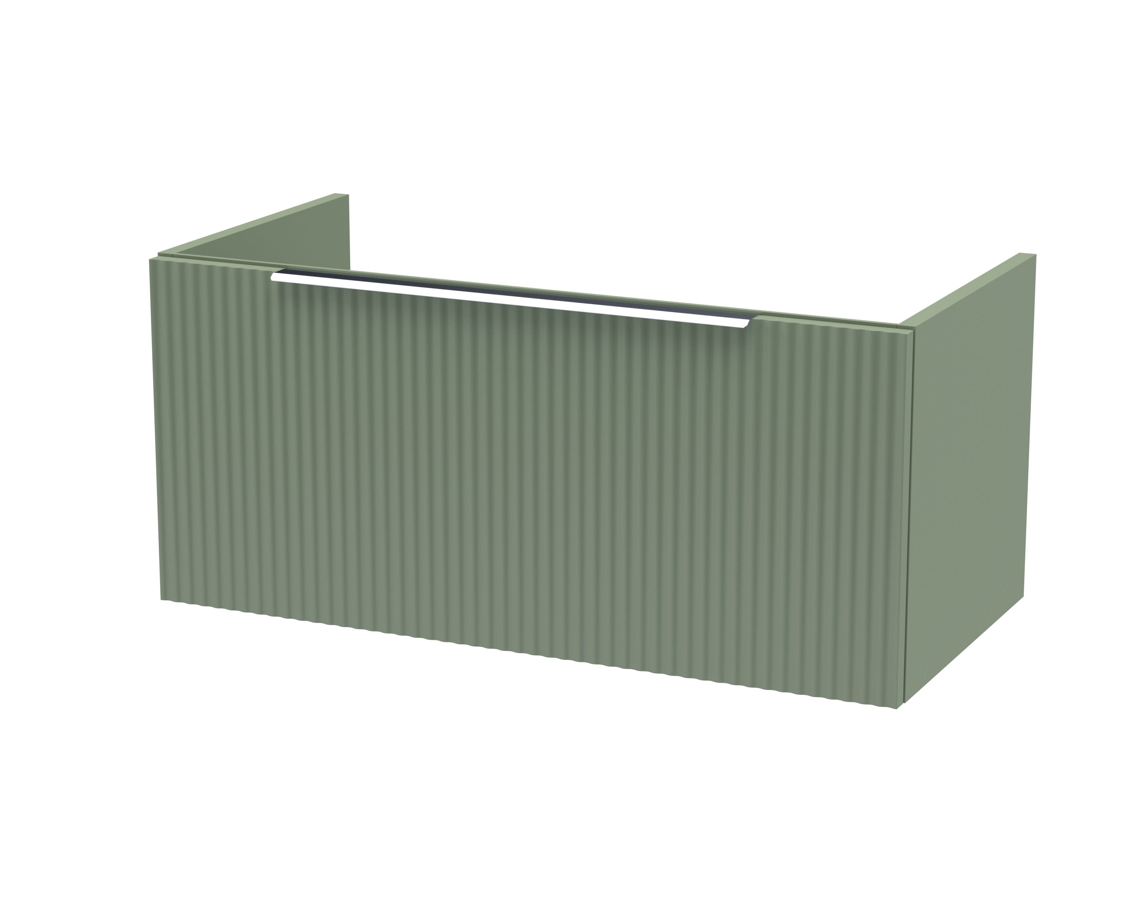 Hudson Reed Fluted Wall Hung 1-Drawer Vanity Unit, Spacious Modern Vanity Unit in Bathroom with Finger Pull Handle Design, Satin Green, 800mm