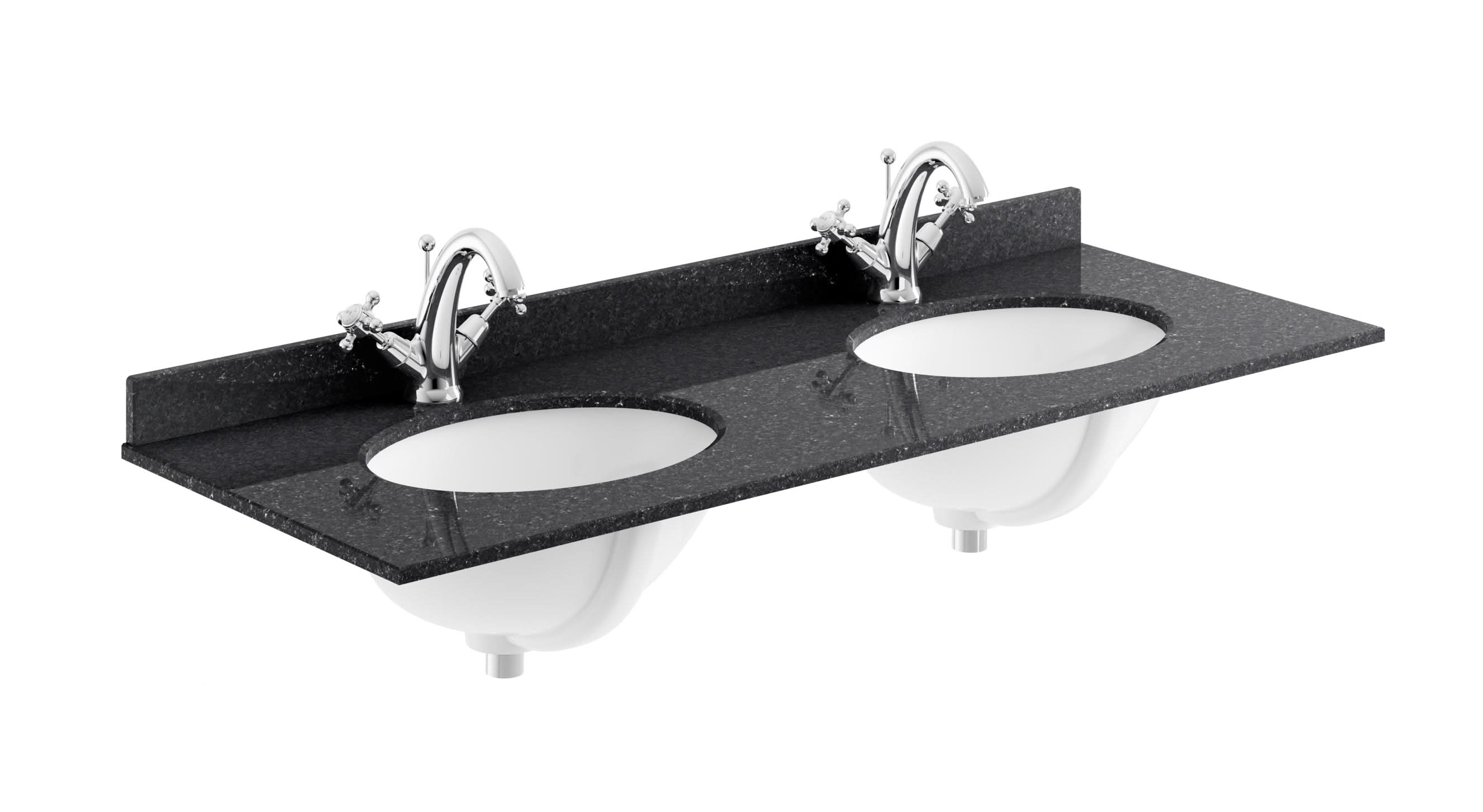 Old London Wall Mounted Double Bowl Marble Top Basin 1 Tap Hole, Twin Ceramic Wash Basins for Bathroom, Durable Bathroom Furniture in Premium Black Finish, 1200mm