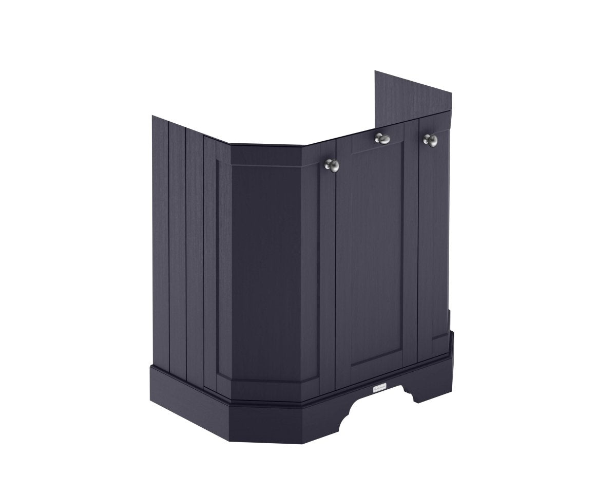 Old London Floor Standing Angled 3 Door Vanity Unit with Ceramic Basin, Traditional Bathroom Sink Cabinet in Twilight Blue, 600mm