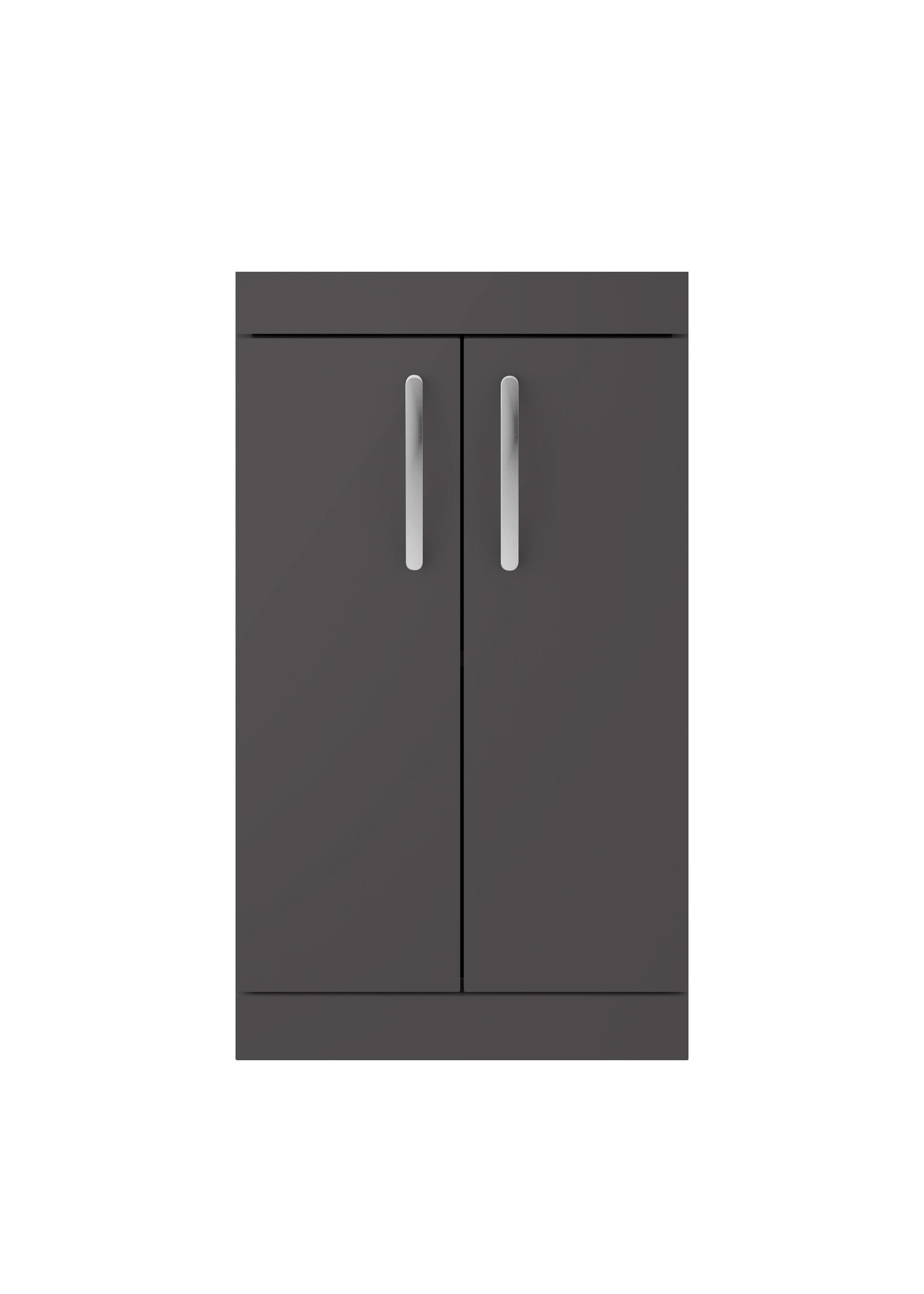 Hudson Reed Athena Floor Standing Vanity Unit, Durable Soft Close 2-Door, Modern Bathroom Cabinet Storage in Gloss Grey, 500mm