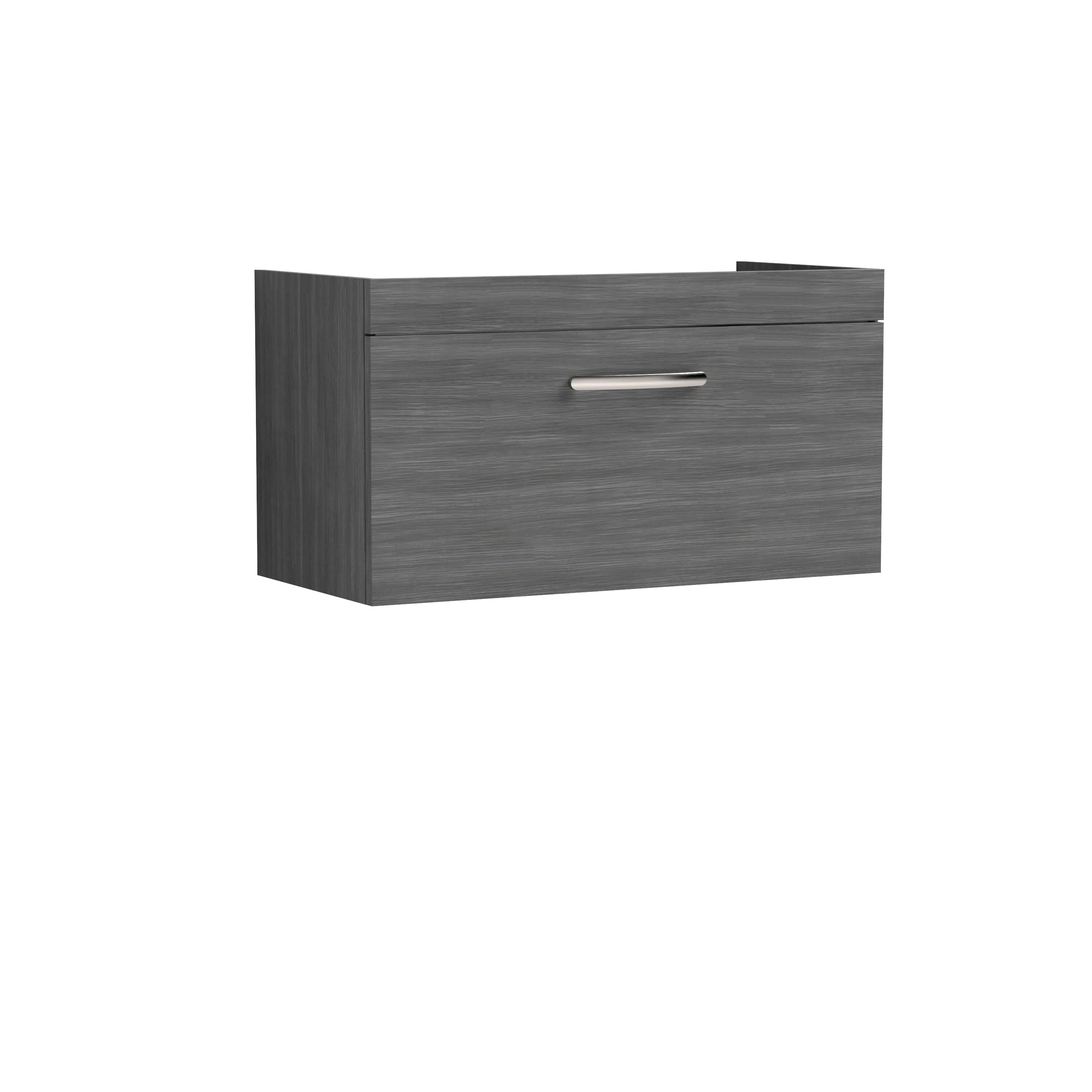 Hudson Reed Athena Wall Hung Vanity Unit, Durable Soft Close Drawer Vanity in D Shape Handle with Storage for Modern Bathroom in Anthracite Woodgrain Finish, 800mm