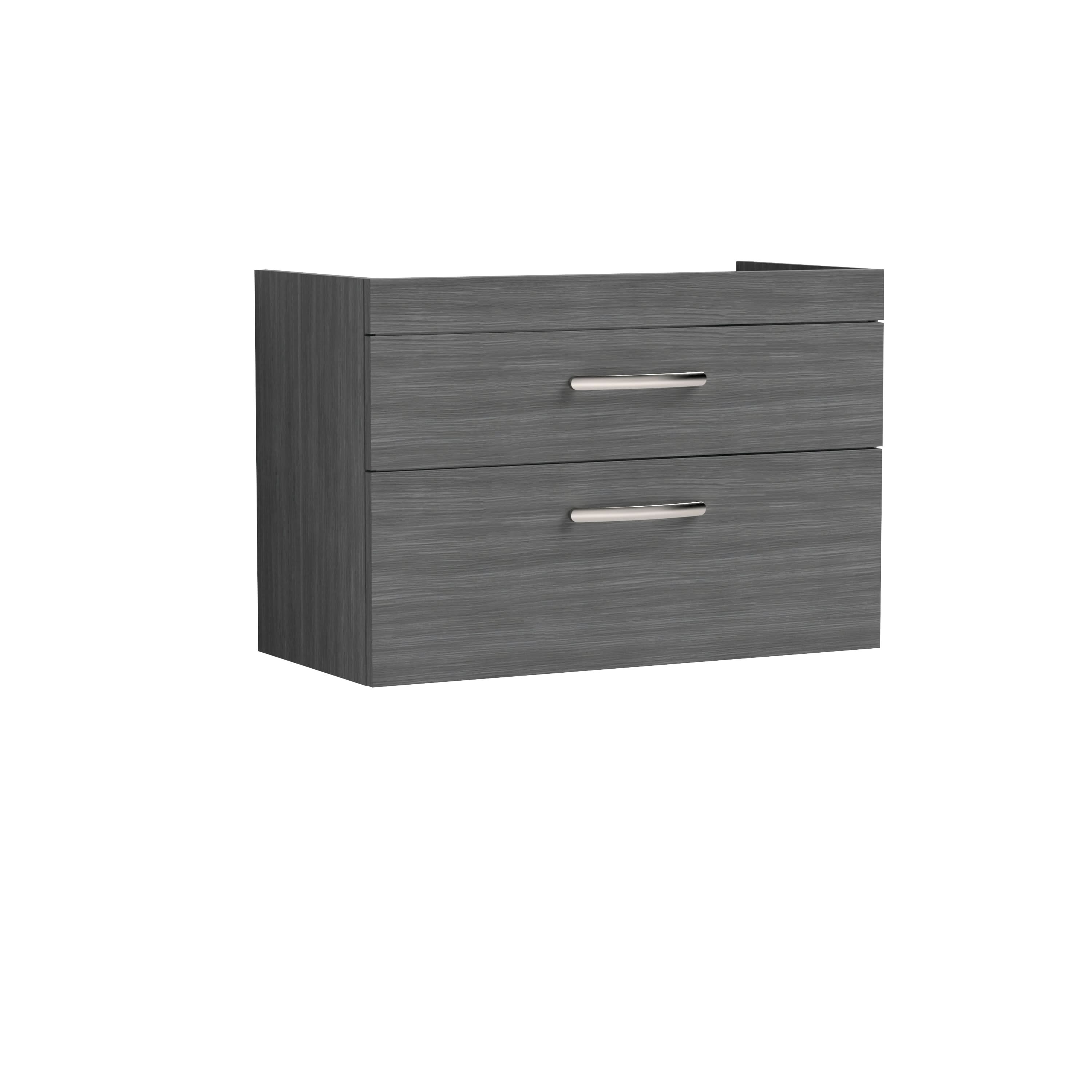 Hudson Reed Athena Wall Hung Vanity Unit, Durable 2 Soft Close Drawers Vanity in D Shape Handle with Storage for Modern Bathroom in Anthracite Woodgrain Finish, 800mm