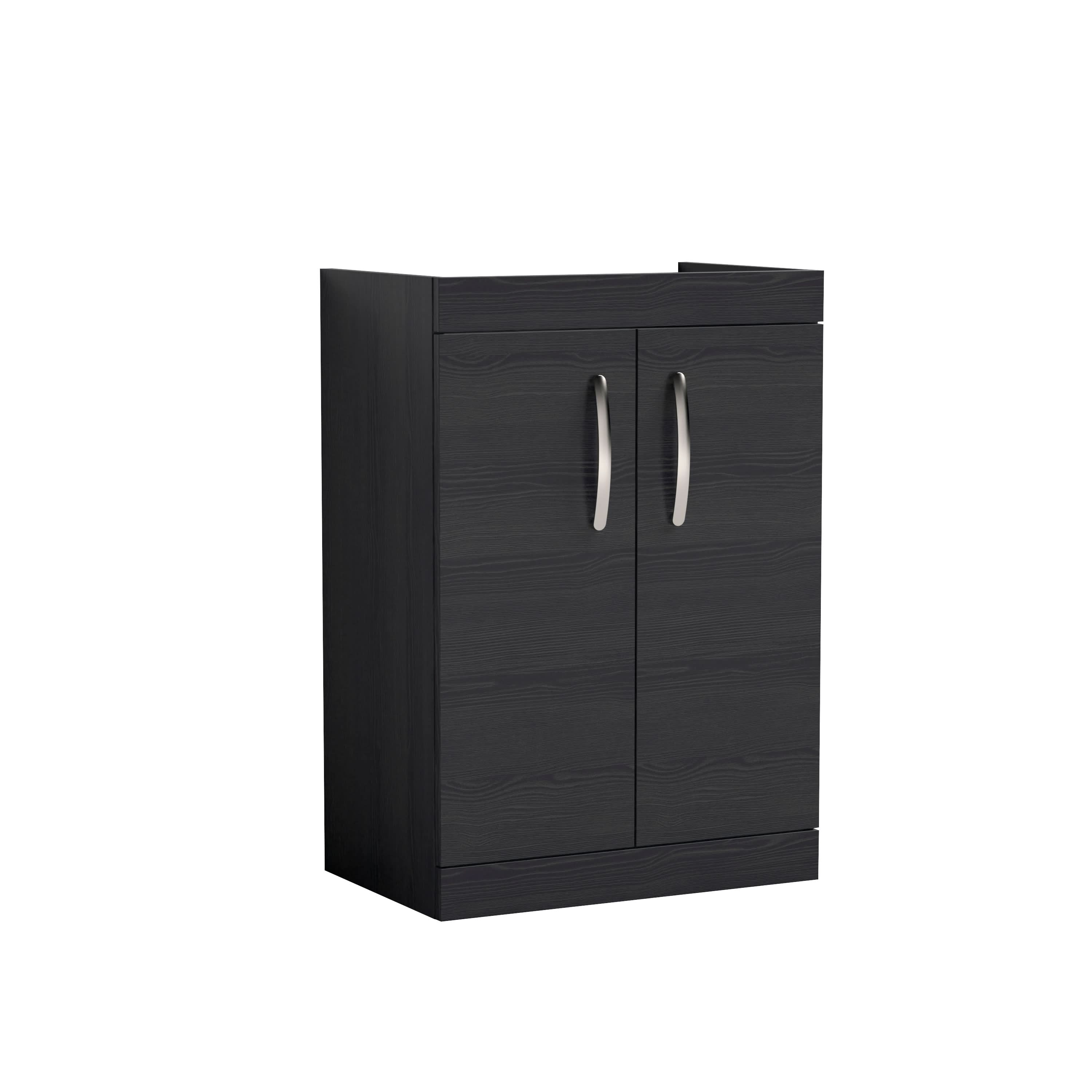 Hudson Reed Athena Floor Standing Vanity Unit, Durable 2 Soft Close Doors Vanity in D Shape Handle with Storage for Modern Bathroom in Charcoal Black Woodgrain, 600mm