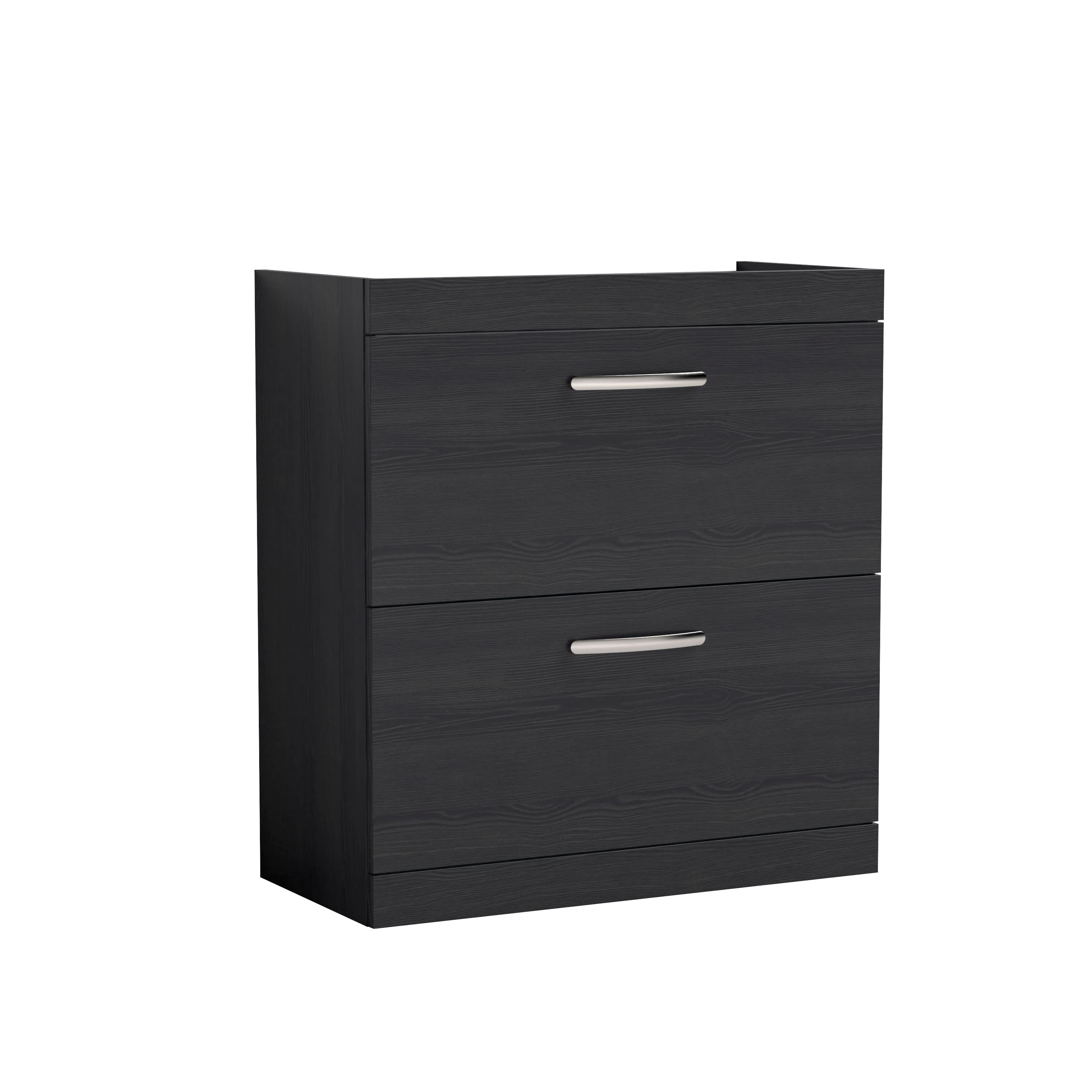 Hudson Reed Athena Floor Standing Vanity Unit, Durable 2 Soft Close Drawers Vanity in D Shape Handle with Storage for Modern Bathroom in Charcoal Black Woodgrain, 800mm