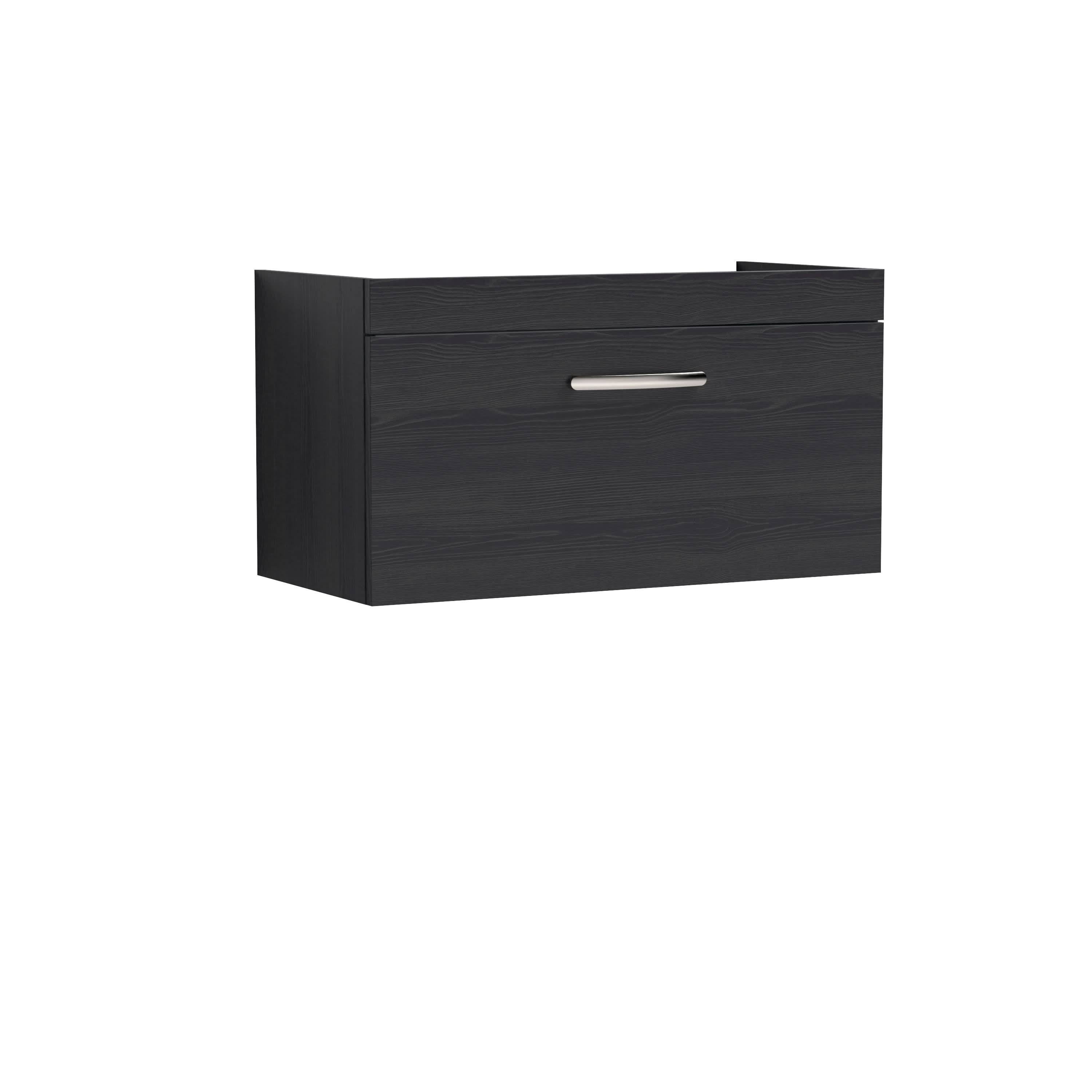 Hudson Reed Athena Wall Hung Vanity Unit, Durable Soft Close Drawer Vanity in D Shape Handle with Storage for Modern Bathroom in Charcoal Black Woodgrain, 800mm