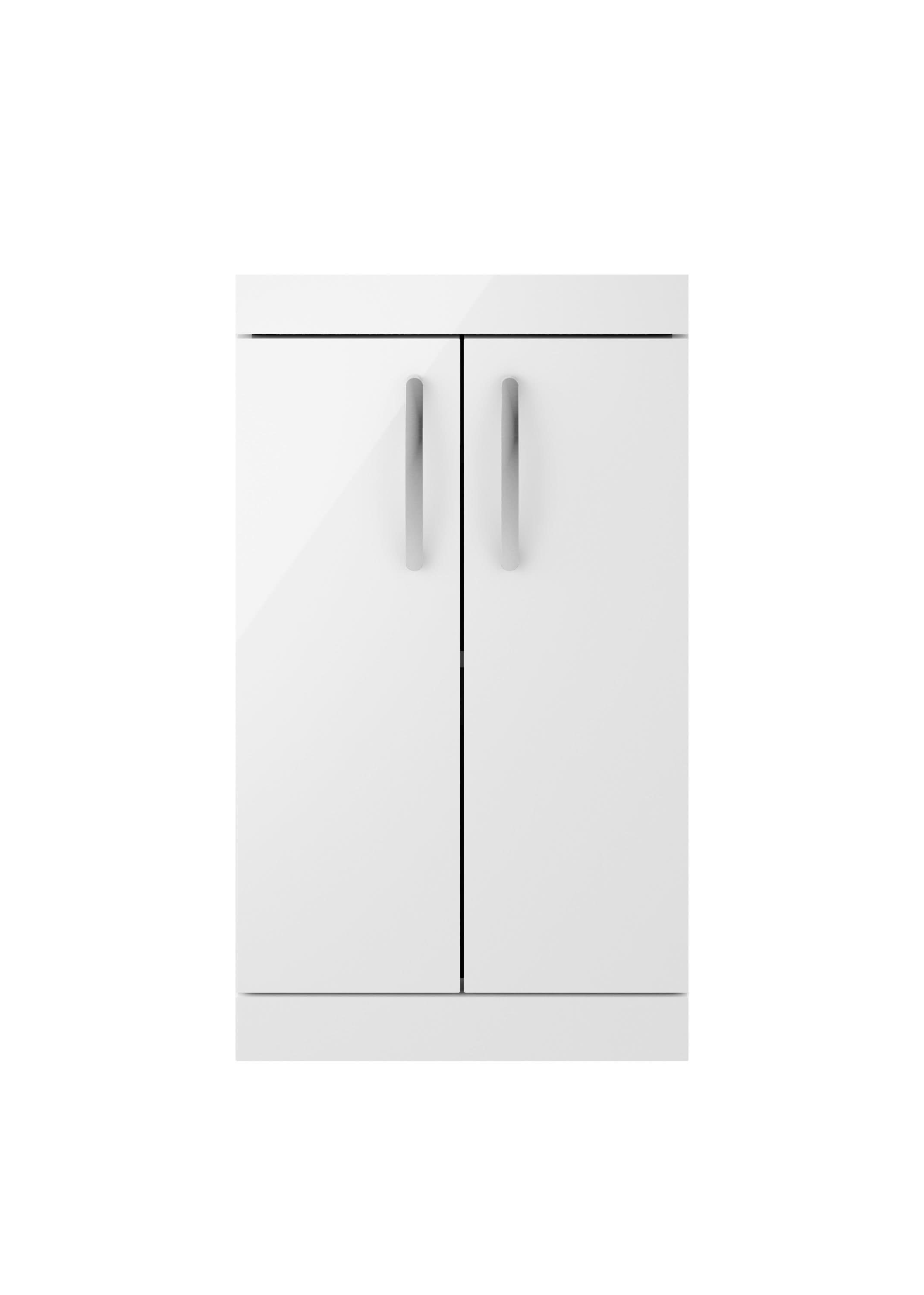 Hudson Reed Athena Floor Standing Vanity Unit, Durable 2 Soft Close Doors Vanity in D Shape Handle with Storage for Modern Bathroom in Gloss White Finish, 500mm