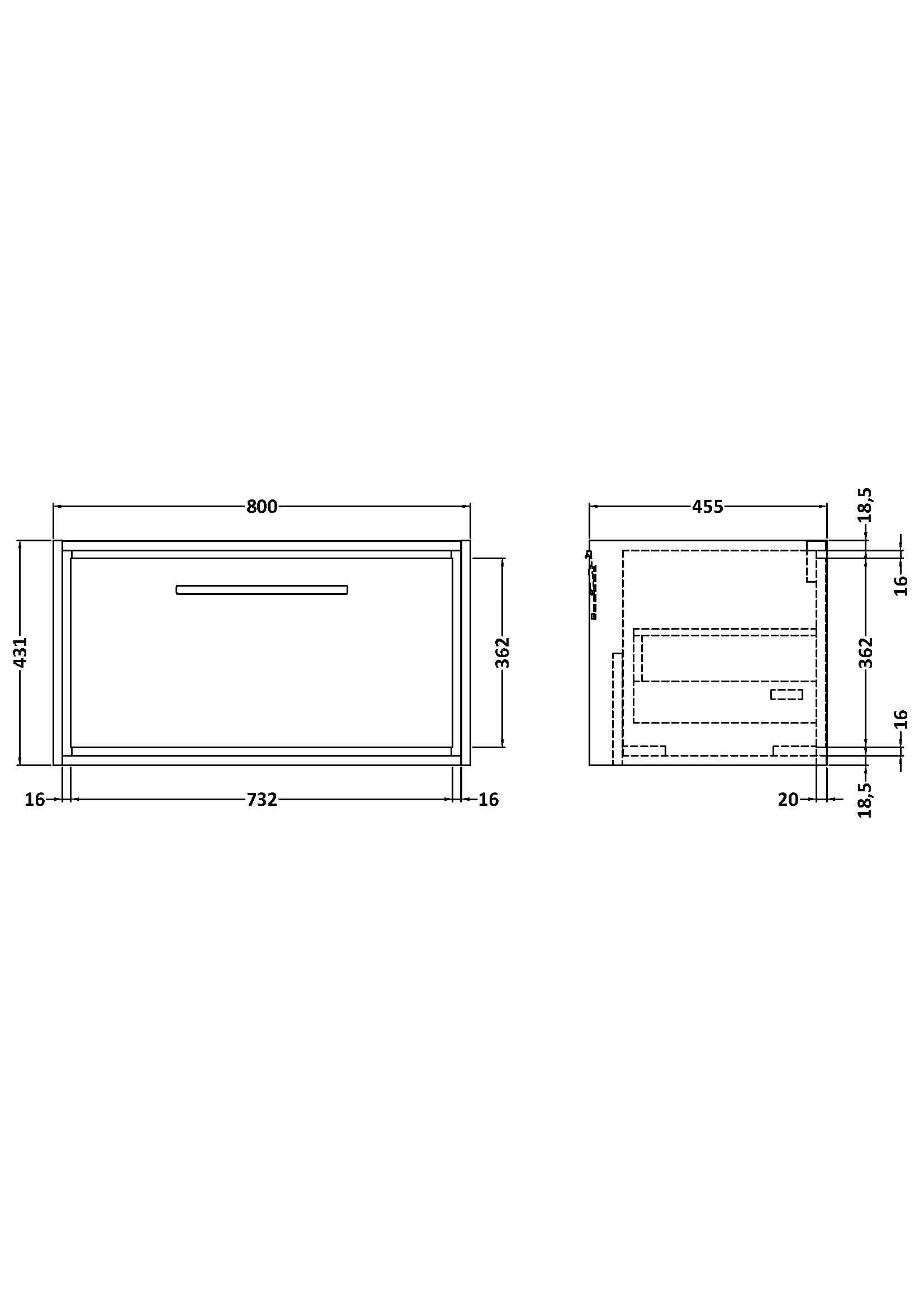 Hudson Reed Lille Wall Hung Single Drawer Vanity Unit, Durable Soft Close Drawer for Modern Bathroom Furniture in Graphite Grey Woodgrain Textured Finish, 800mm