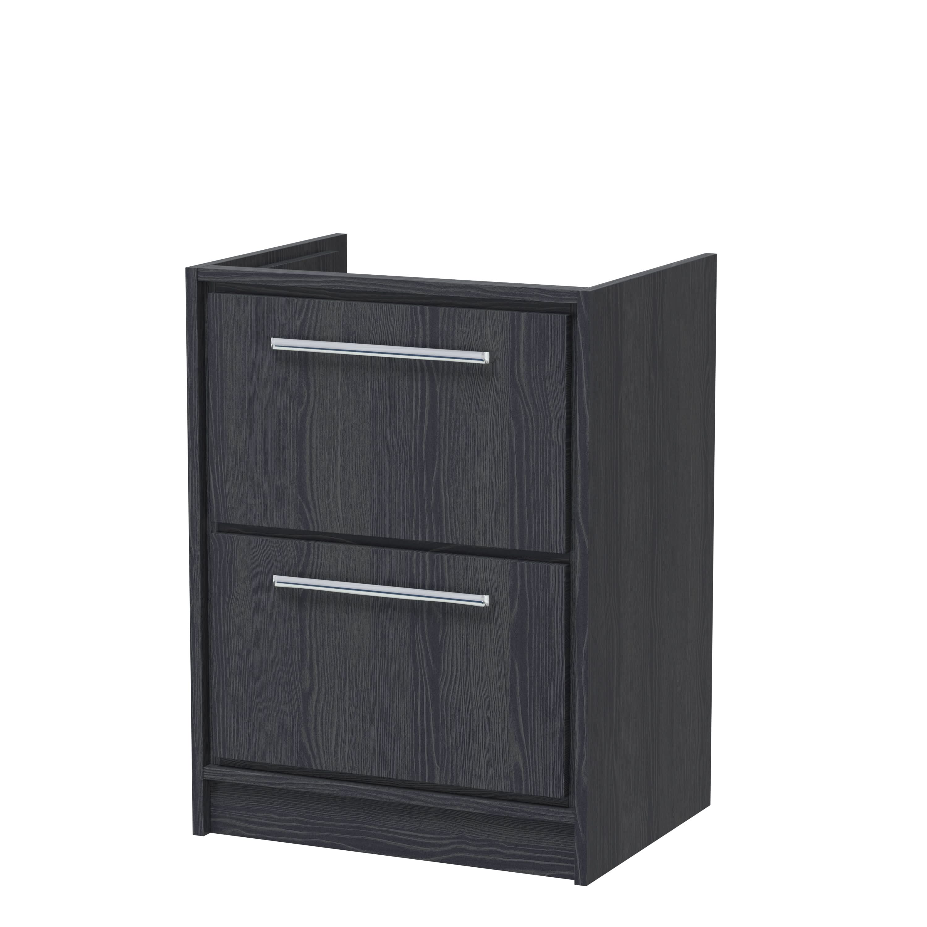 Hudson Reed Lille Floor Standing Double Drawer Vanity Unit, Durable Soft Close Drawer for Modern Bathroom Furniture in Graphite Grey Woodgrain Textured Finish, 600mm