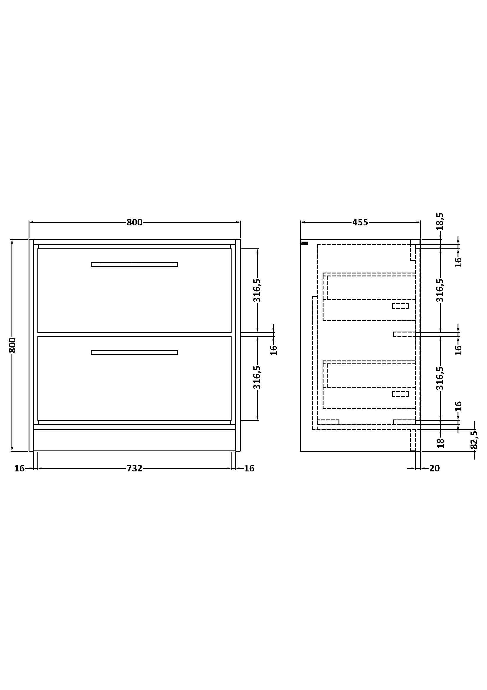 Hudson Reed Lille Floor Standing Double Drawer Vanity Unit, Durable Soft Close Drawer for Modern Bathroom Furniture in Graphite Grey Woodgrain Textured Finish, 800mm