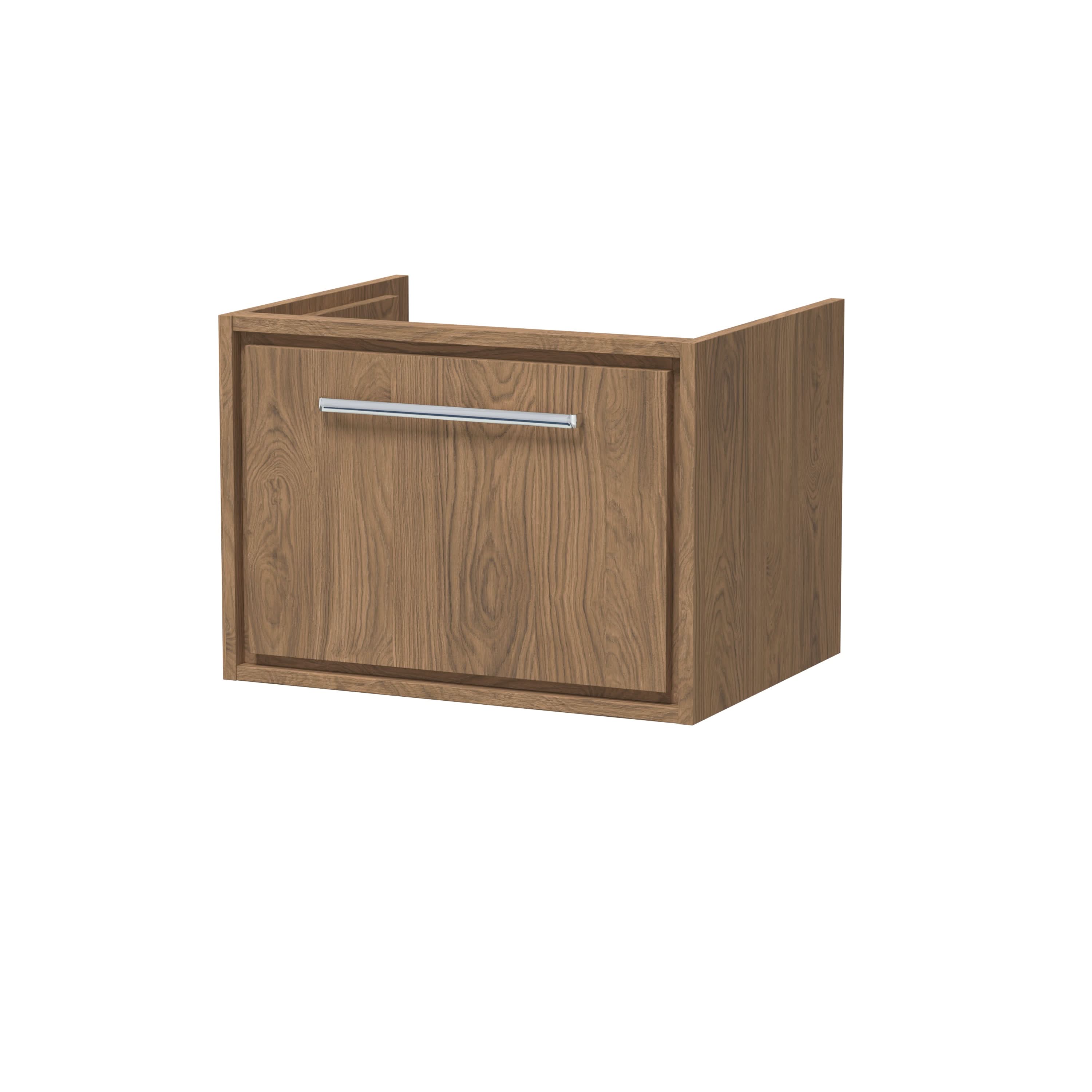 Hudson Reed Lille Wall Hung Single Drawer Vanity Unit, Durable Soft Close Drawer for Modern Bathroom Furniture in Antique Oak Finish, 600mm