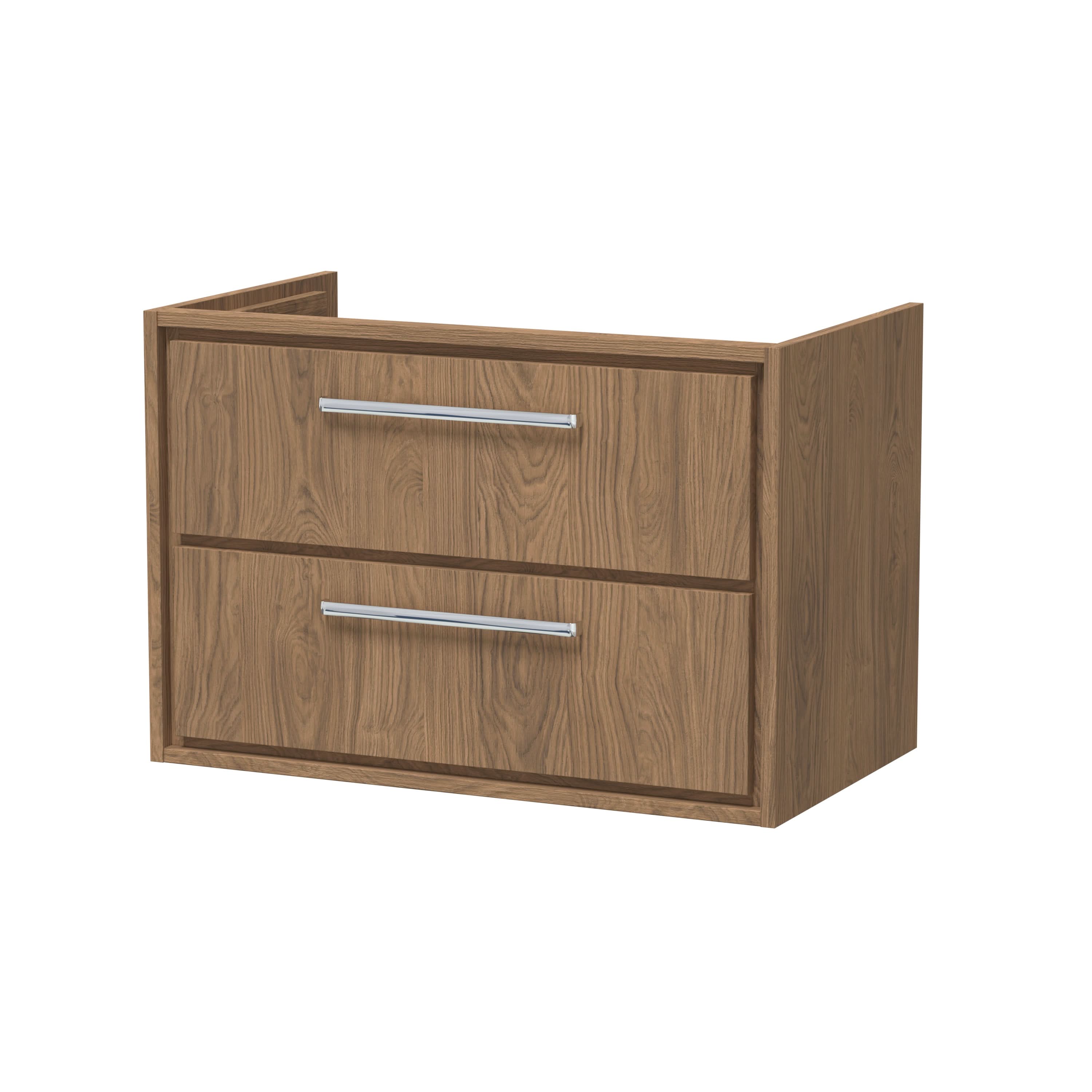 Hudson Reed Lille Wall Hung Double Drawer Vanity Unit, Durable Soft Close Drawer for Modern Bathroom Furniture in Antique Oak Finish, 800mm