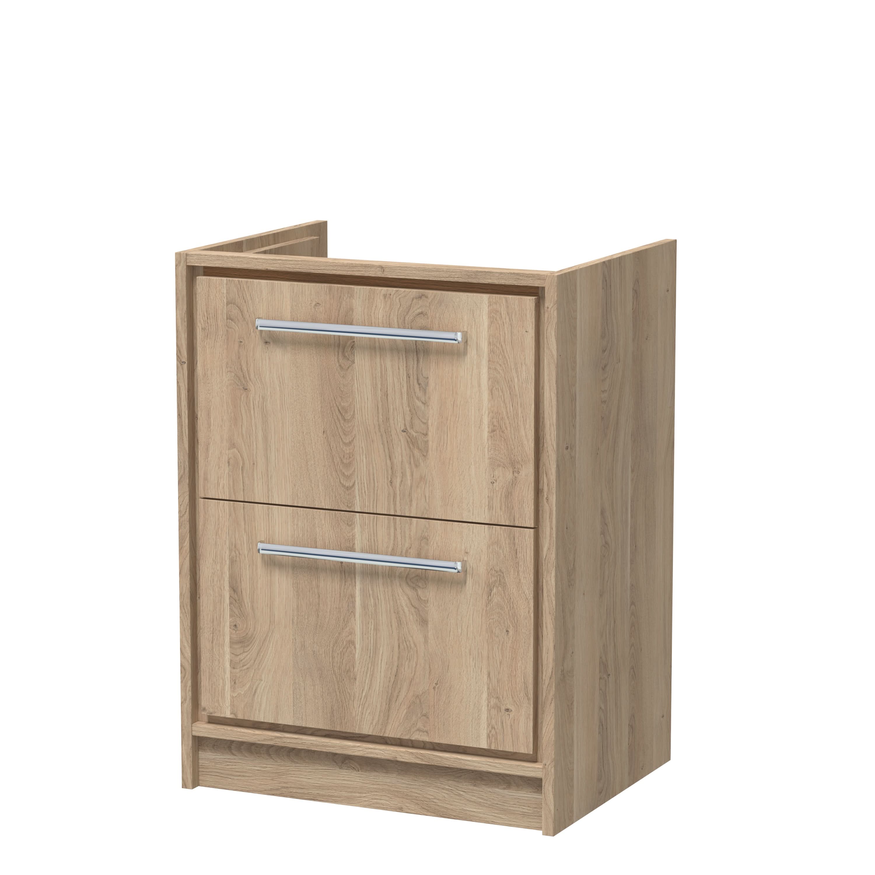 Hudson Reed Lille Floor Standing Double Drawer Vanity Unit, Durable Soft Close Drawer for Modern Bathroom Furniture in Bleached Oak Finish, 600mm