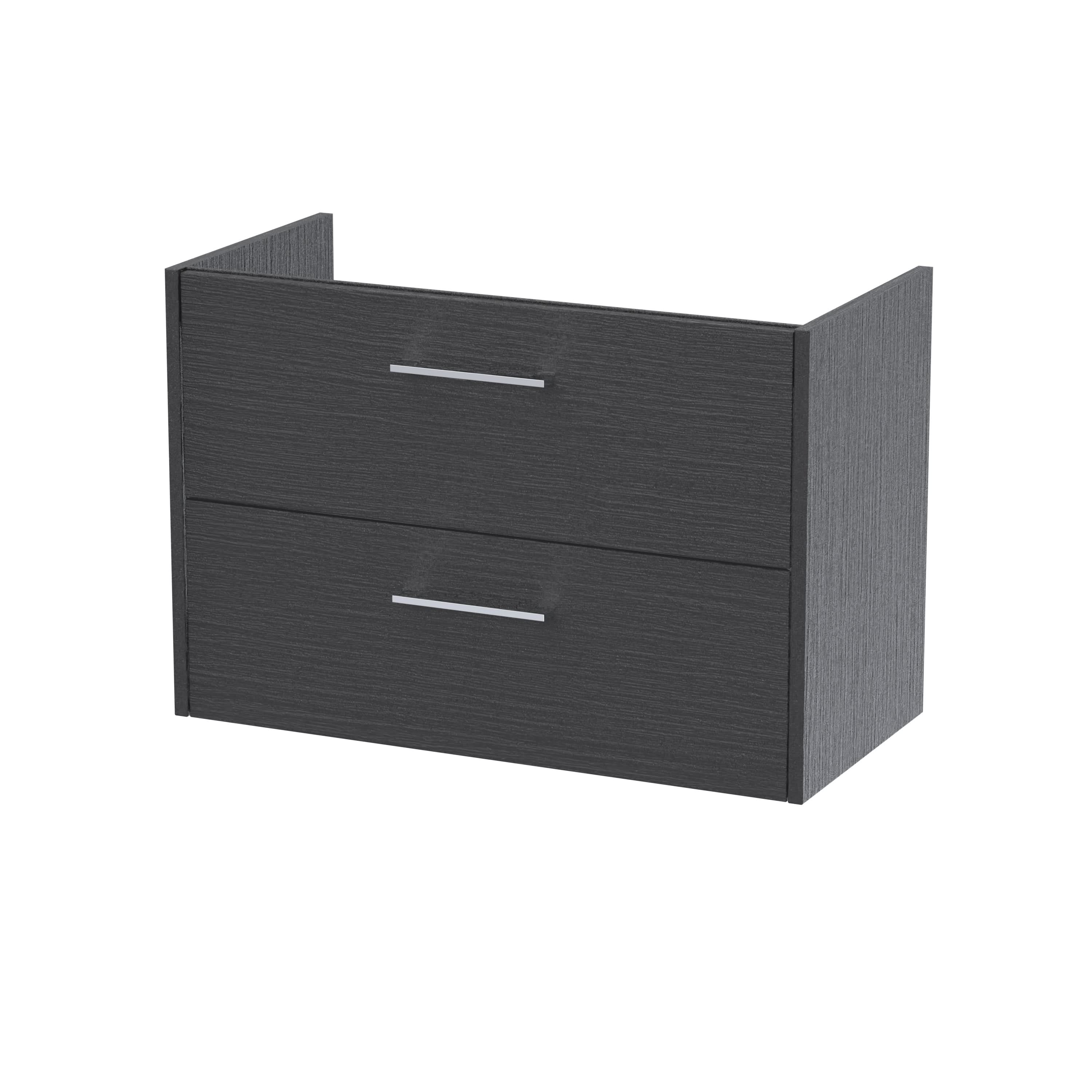 Hudson Reed Juno Wall Hung Vanity Unit, Durable 2 Soft Close Door with D Shape Handle Cabinet for Compact Bathroom in Graphite Grey Textured Woodgrain Finish, 800mm