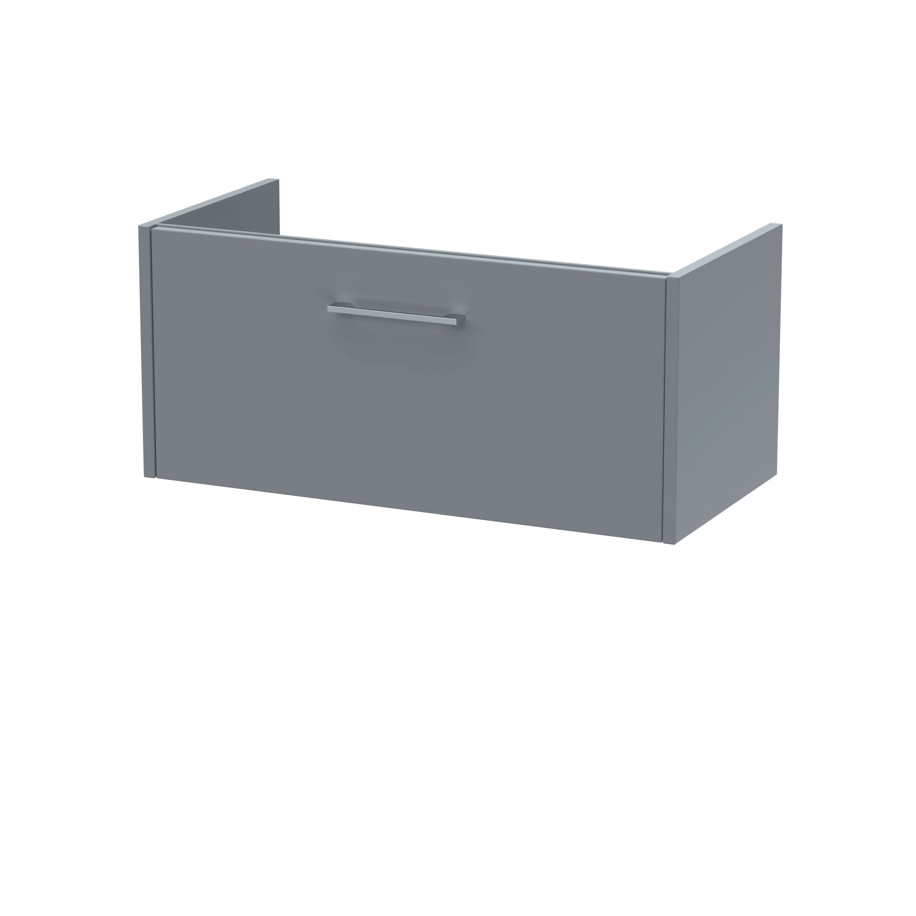 Hudson Reed Juno Wall Hung Vanity Unit, Durable Soft Close Drawer with D Shape Handle Cabinet for Compact Bathroom in Coastal Grey Textured Woodgrain Finish, 800mm