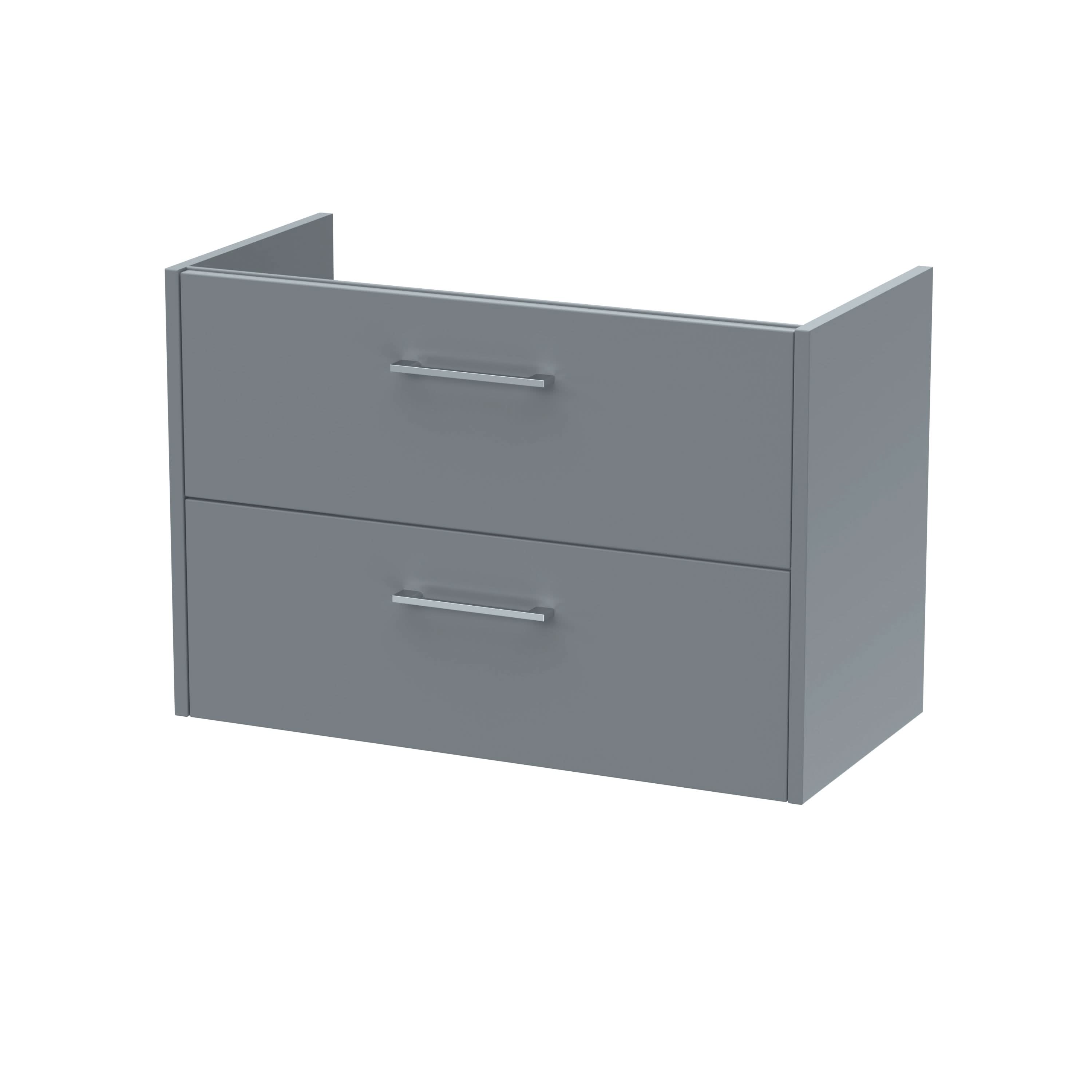 Hudson Reed Juno Wall Hung Vanity Unit, Durable 2 Soft Close Door with D Shape Handle Cabinet for Compact Bathroom in Coastal Grey Textured Woodgrain Finish, 800mm