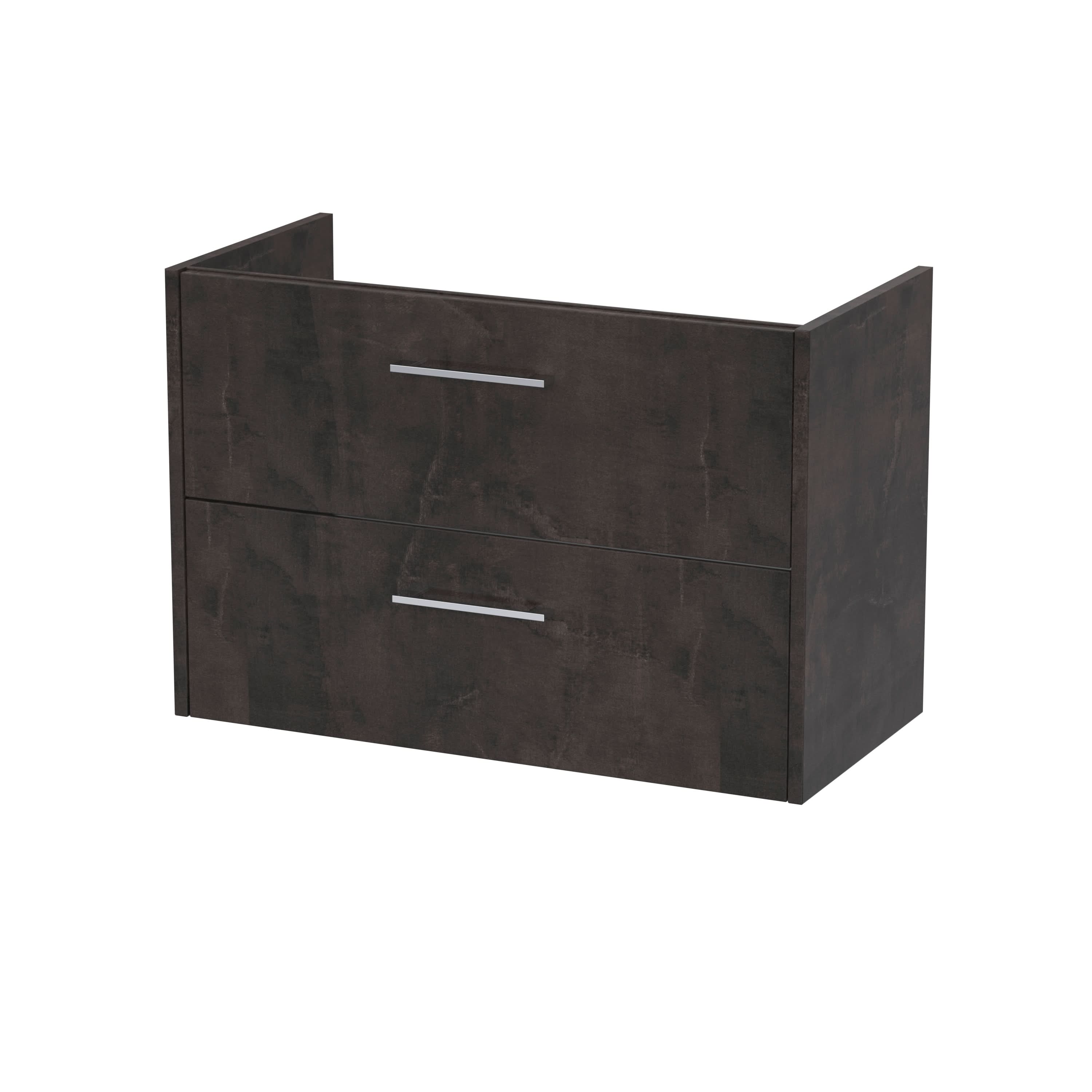 Hudson Reed Juno Wall Hung Vanity Unit, Durable 2 Soft Close Door with D Shape Handle Cabinet for Compact Bathroom in Metallic Slate Textured Woodgrain Finish, 800mm