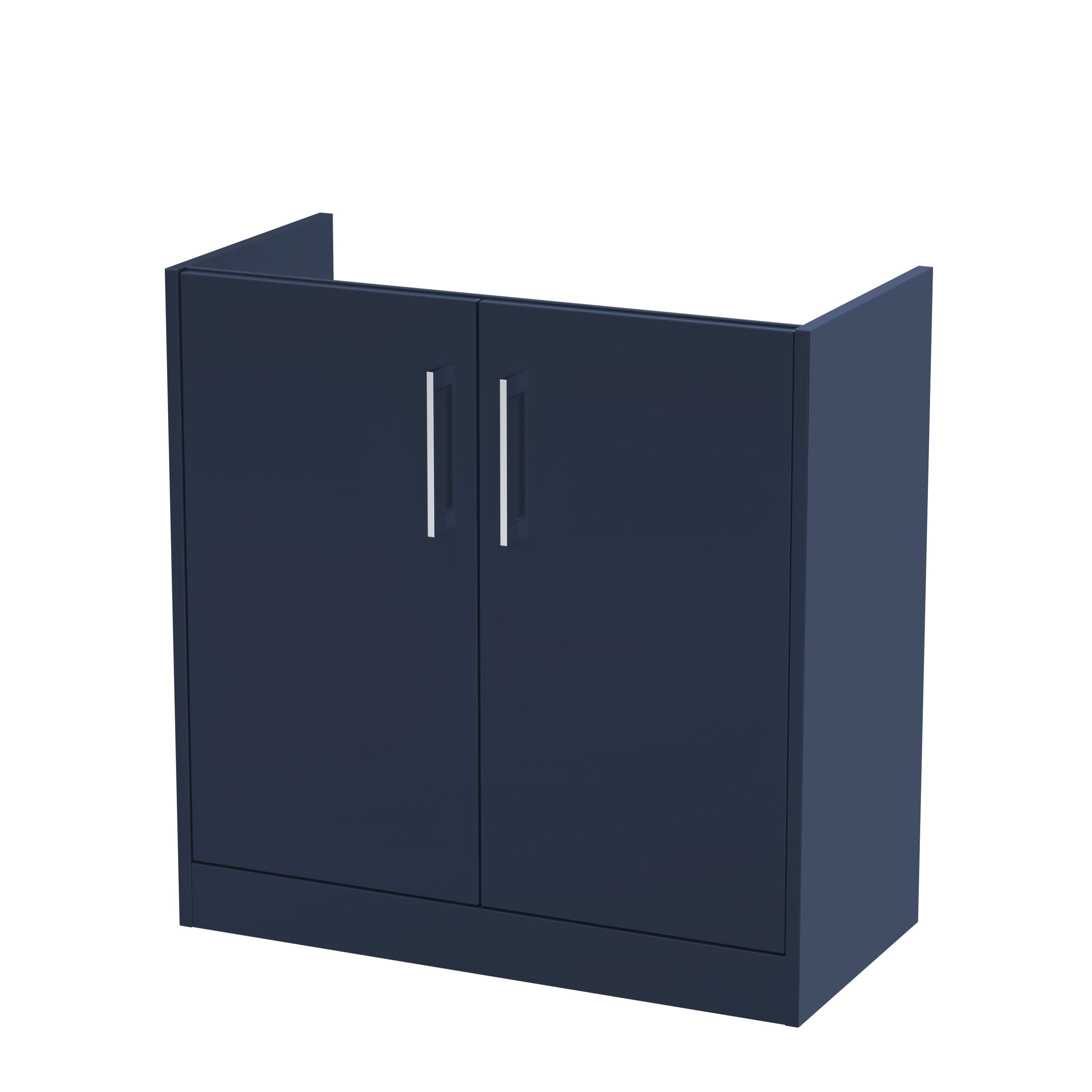 Hudson Reed Juno Floor Standing Vanity Unit, Durable 2 Soft Close Door with D Shape Handle Cabinet for Compact Bathroom in Midnight Blue Textured Woodgrain Finish, 800mm