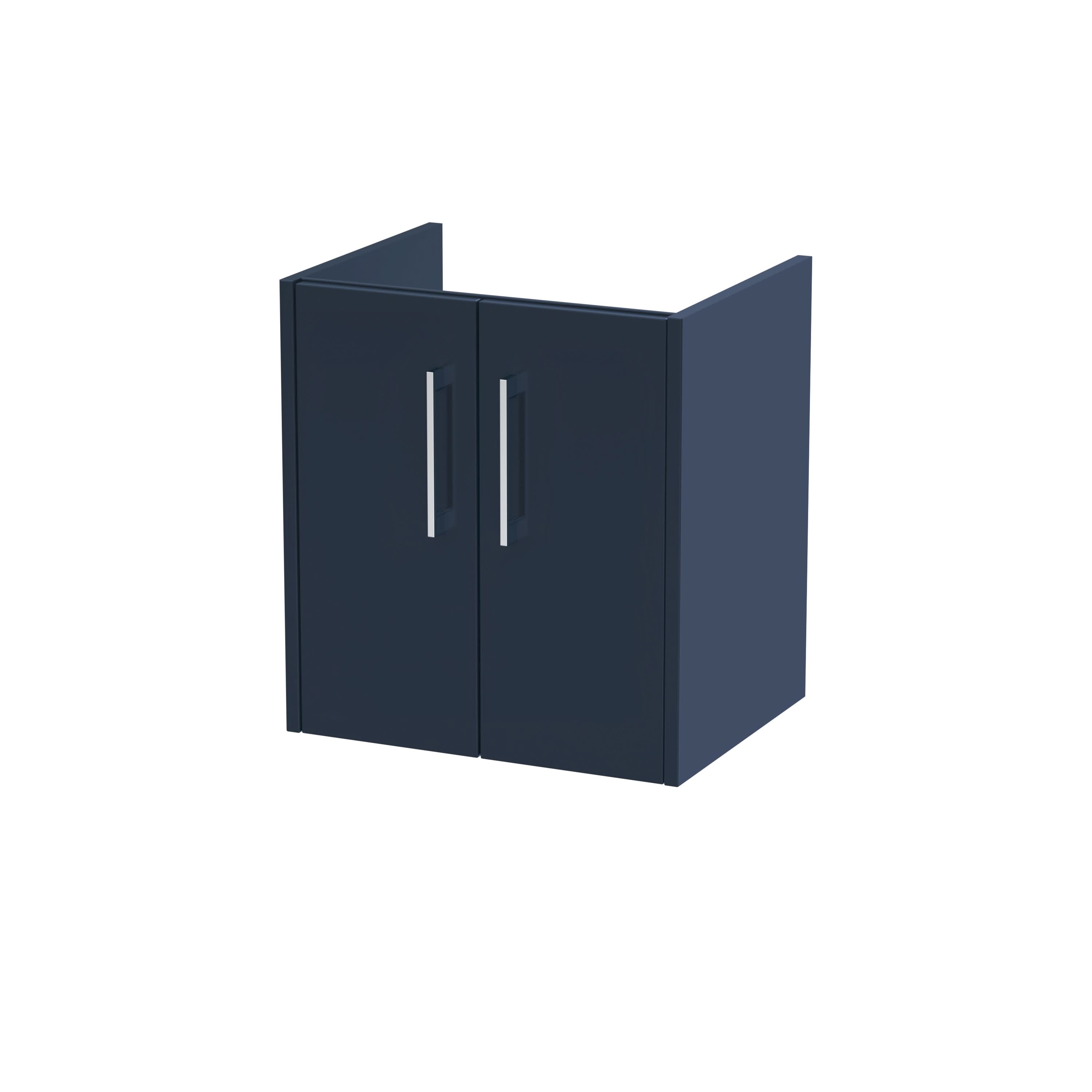Hudson Reed Juno Wall Hung Vanity Unit, Durable 2 Soft Close Door with D Shape Handle Cabinet for Compact Bathroom in Midnight Blue Textured Woodgrain Finish, 500mm