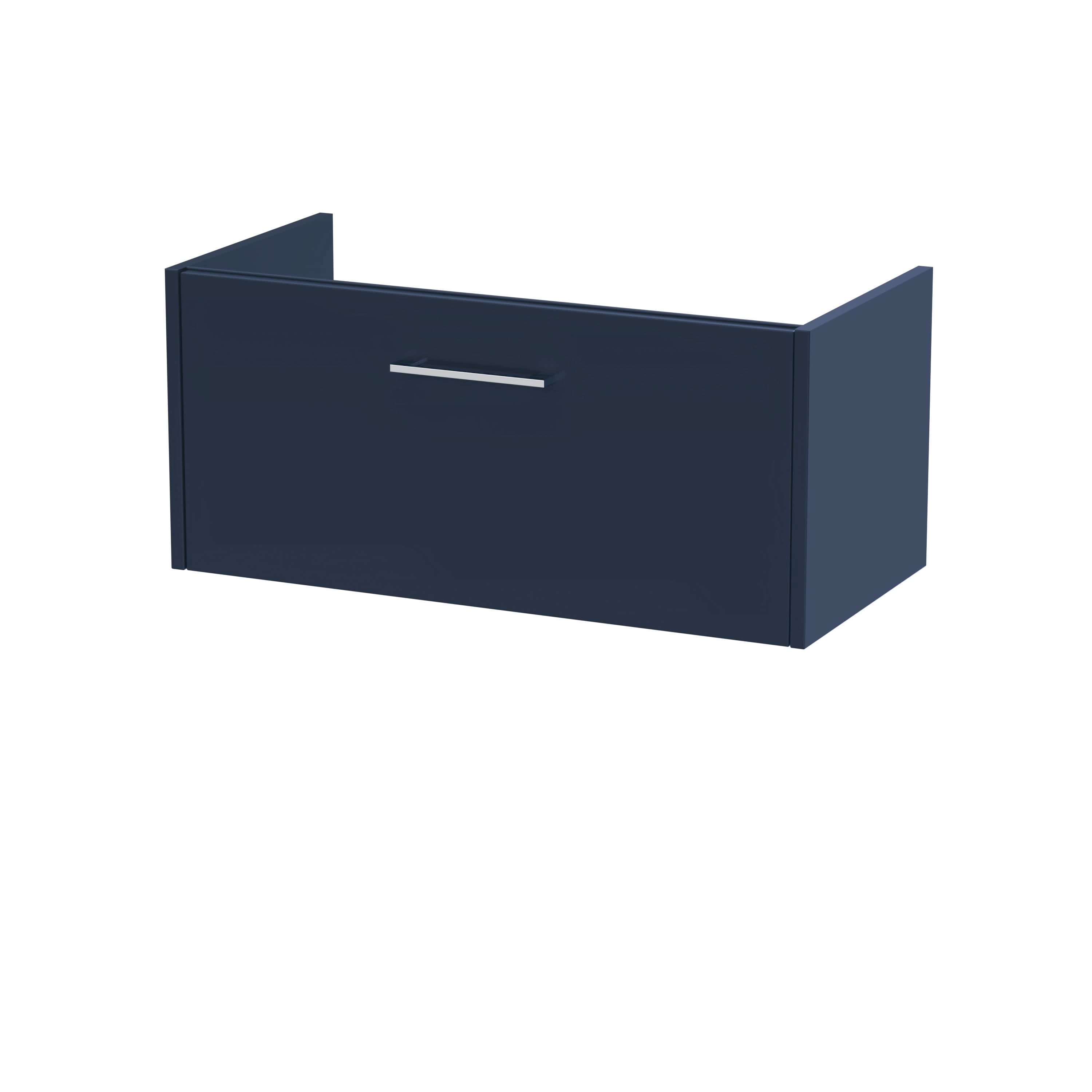Hudson Reed Juno Wall Hung Vanity Unit, Durable Soft Close Drawer with D Shape Handle Cabinet for Compact Bathroom in Midnight Blue Textured Woodgrain Finish, 800mm