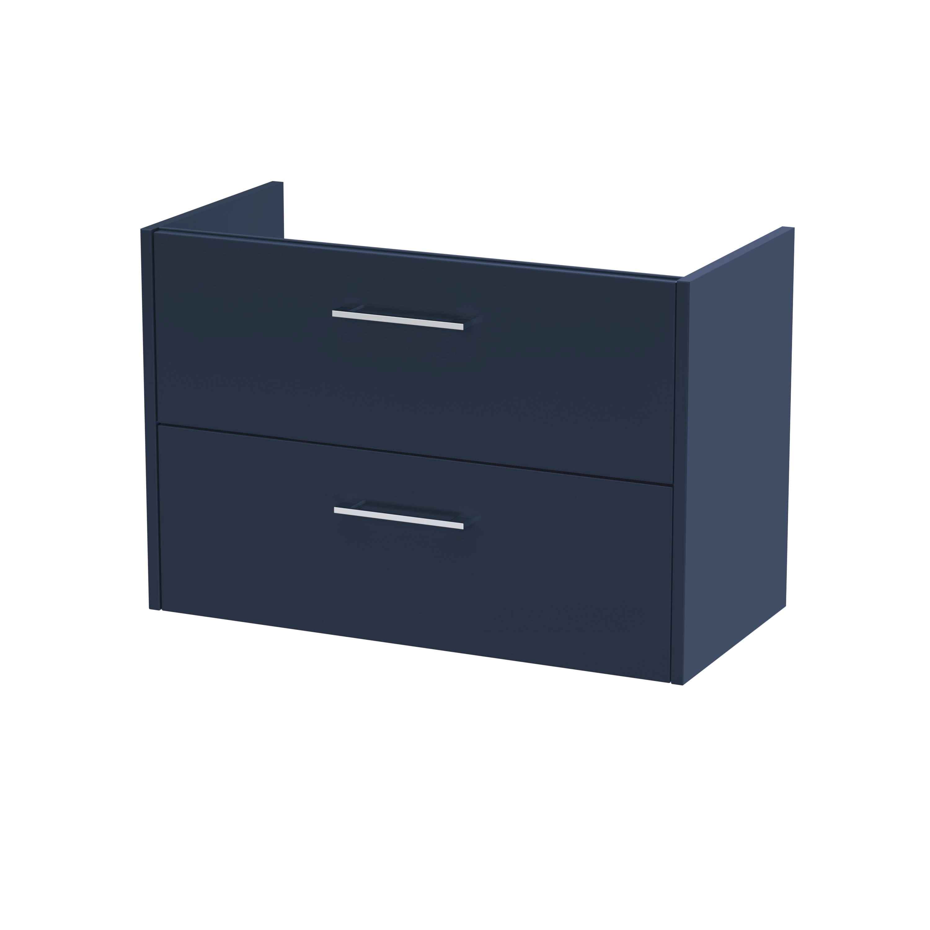 Hudson Reed Juno Wall Hung Vanity Unit, Durable 2 Soft Close Door with D Shape Handle Cabinet for Compact Bathroom in Midnight Blue Textured Woodgrain Finish, 800mm