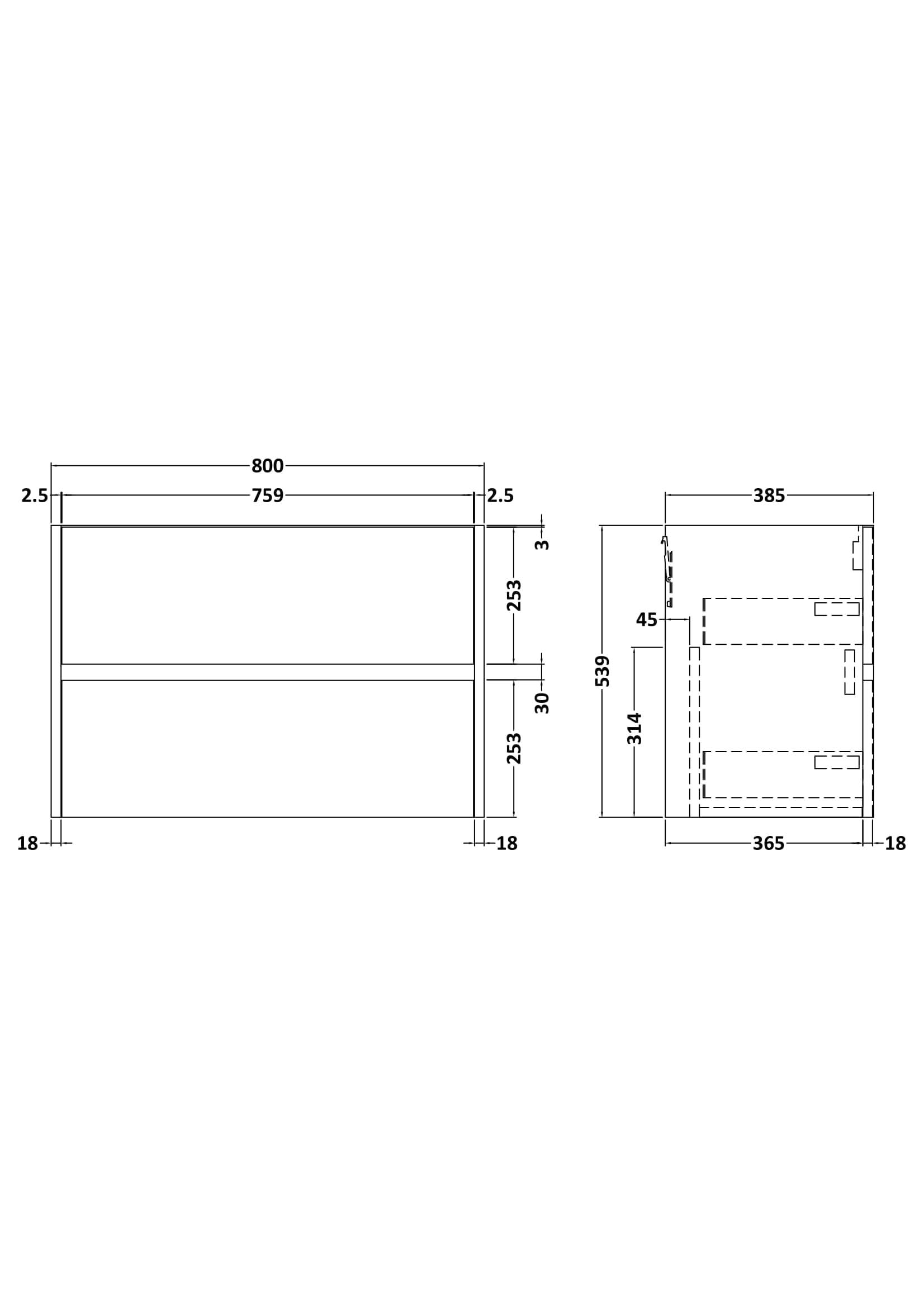 Hudson Reed Havana Wall Hung Vanity Unit, Durable 2 Soft Close Drawer Handless Storage Bathroom Vanity Units with Basin Option in Graphite Grey Woodgrain Finish, 800mm