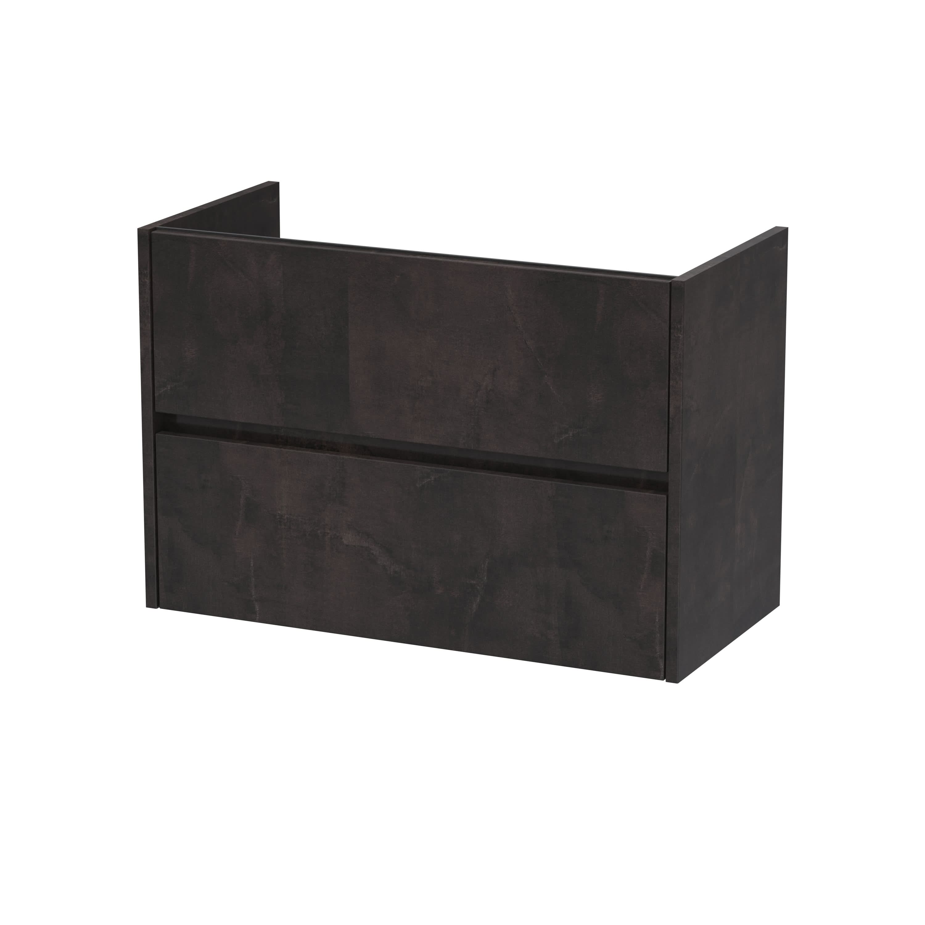 Hudson Reed Havana Wall Hung Vanity Unit, Durable 2 Soft Close Drawer Handless Storage Bathroom Vanity Units with Basin Option in Metallic Slate Woodgrain Finish, 800mm