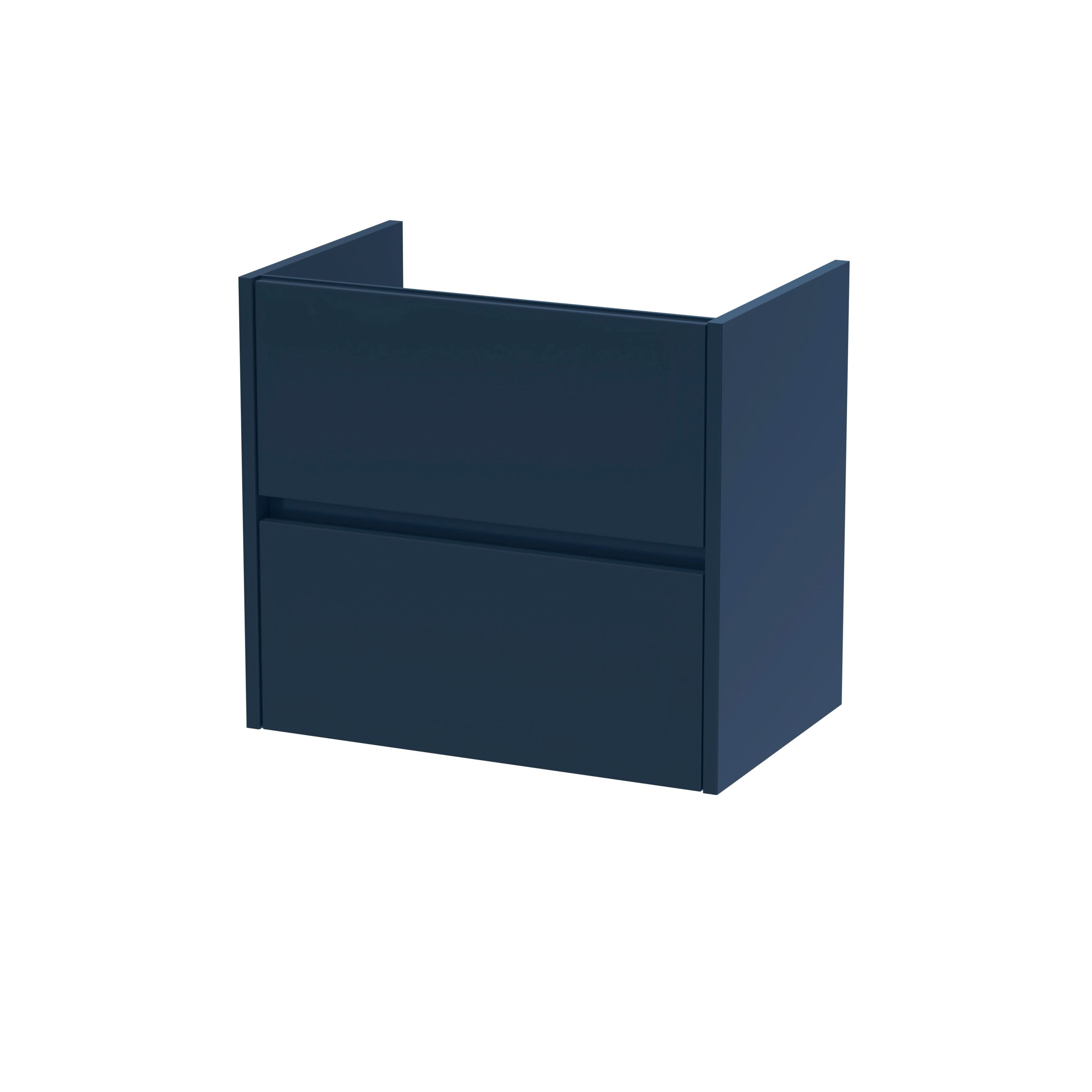 Hudson Reed Havana Wall Hung Vanity Unit, Durable 2 Soft Close Drawer Handless Storage Bathroom Vanity Units with Basin Option in Midnight Blue Woodgrain Finish, 600mm
