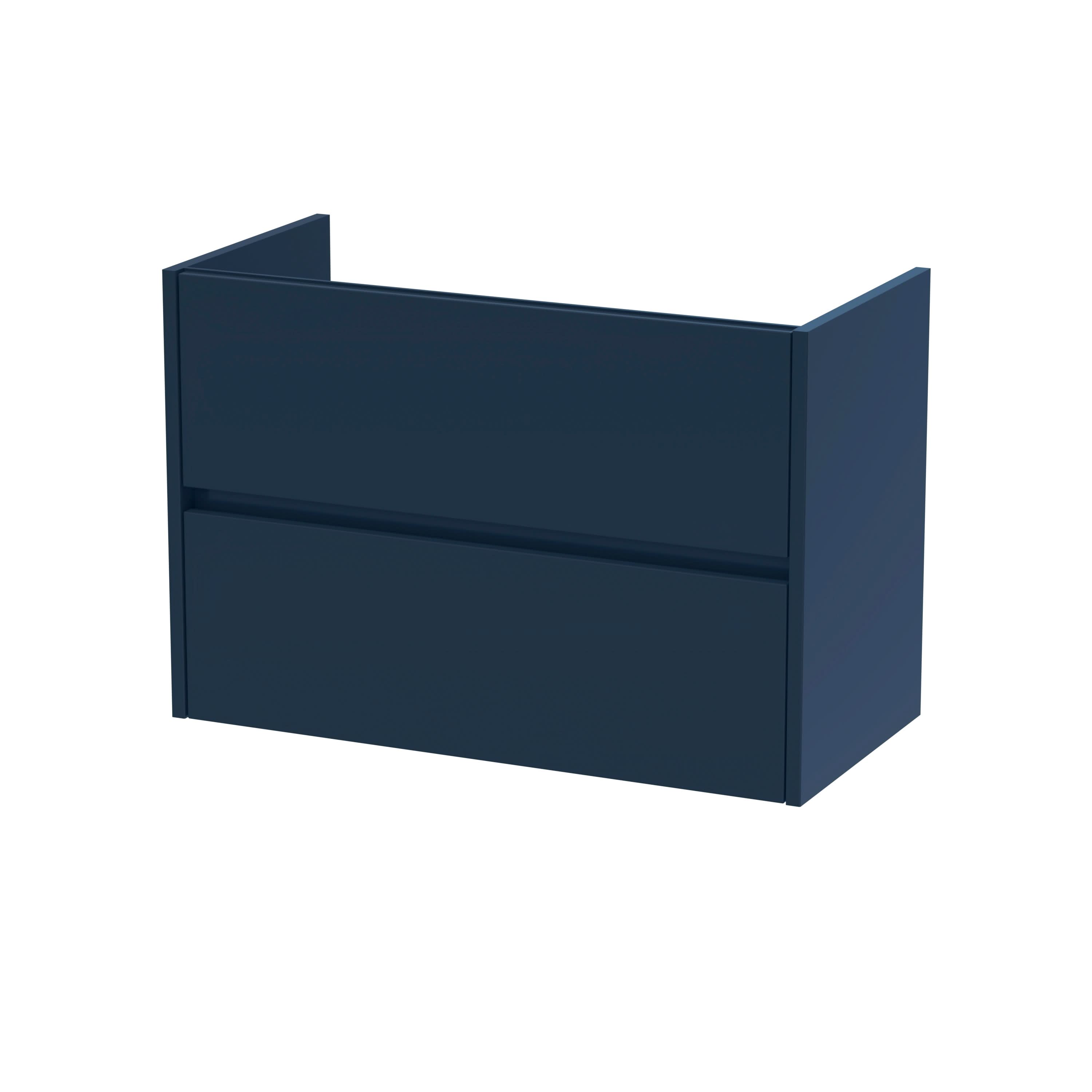 Hudson Reed Havana Wall Hung Vanity Unit, Durable 2 Soft Close Drawer Handless Storage Bathroom Vanity Units with Basin Option in Midnight Blue Woodgrain Finish, 800mm